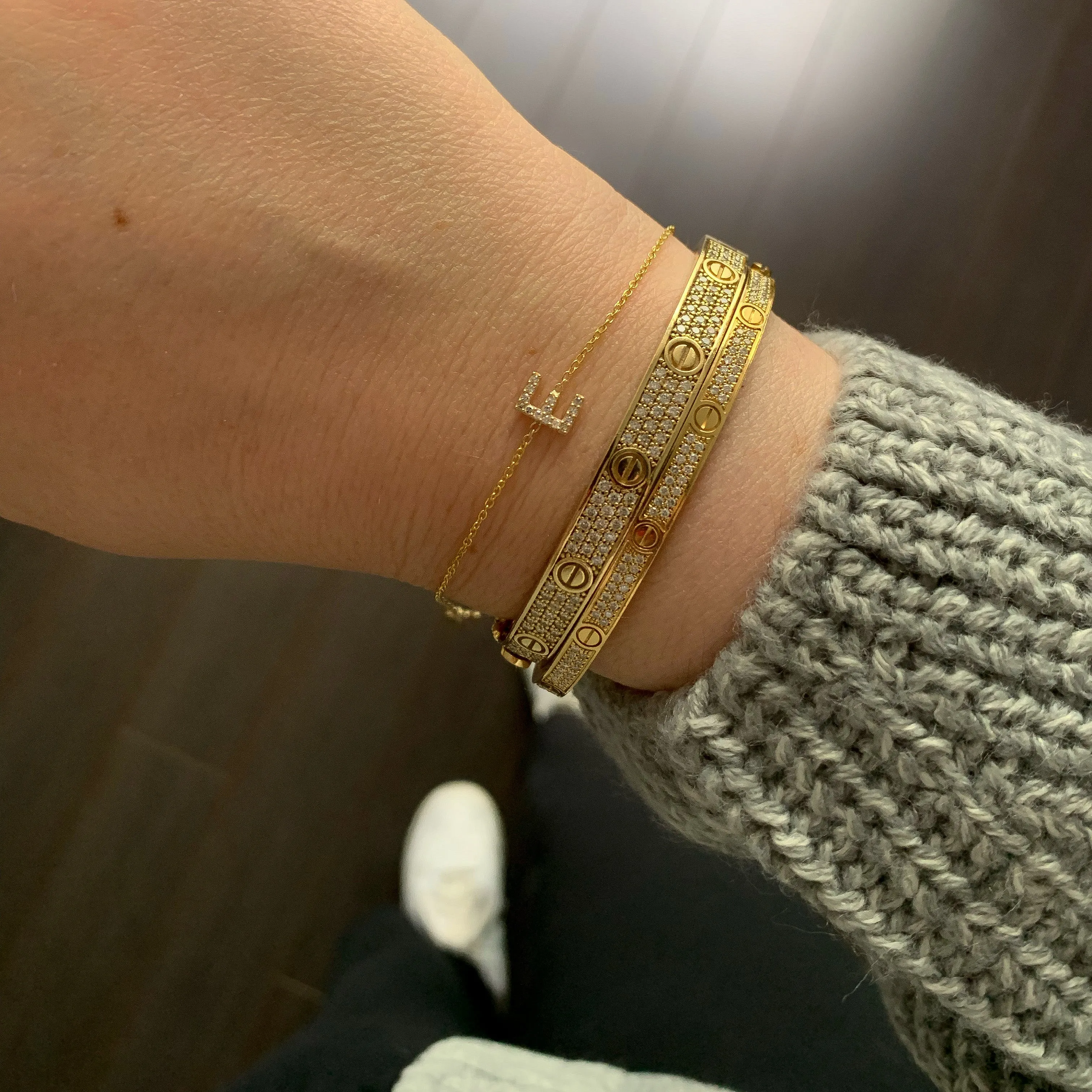 10K Gold One Diamond Initial Bracelet