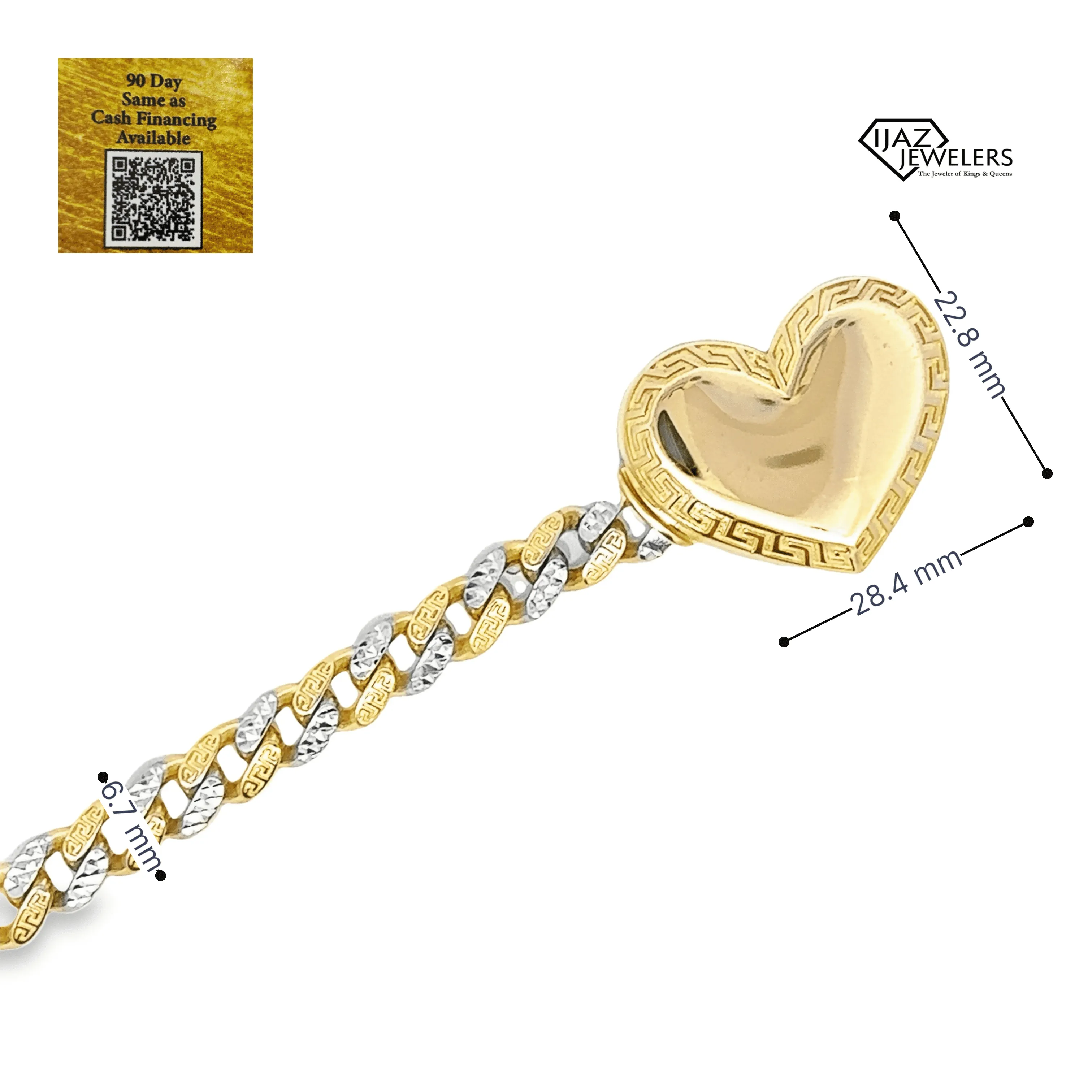 10K Gold Two Tone Diamond Cut Greek Tribal Heart Lock Cuban Link Chain