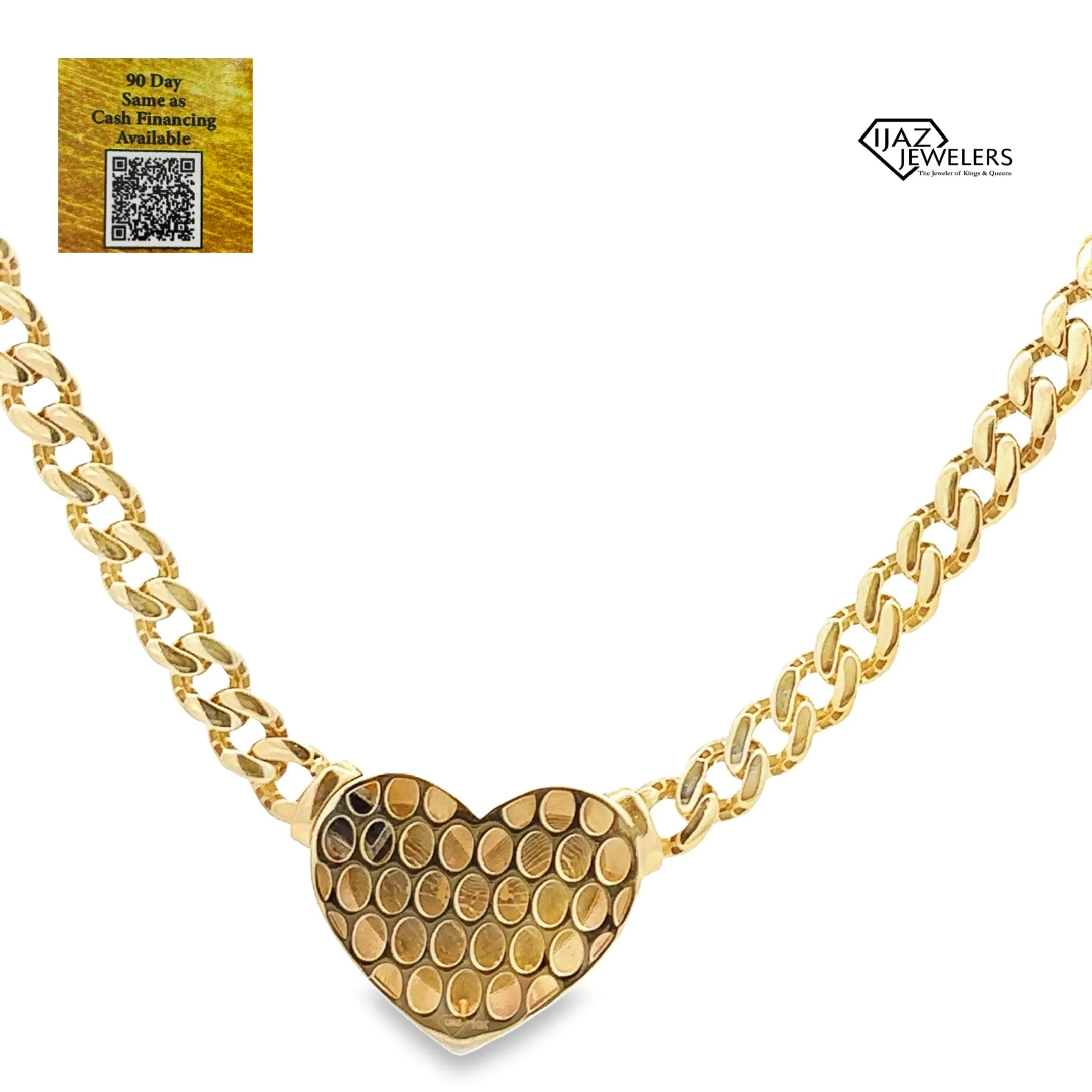 10K Gold Two Tone Diamond Cut Greek Tribal Heart Lock Cuban Link Chain