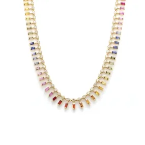 14 & 18K Diamond & Rainbow Sapphire Baguette Necklace