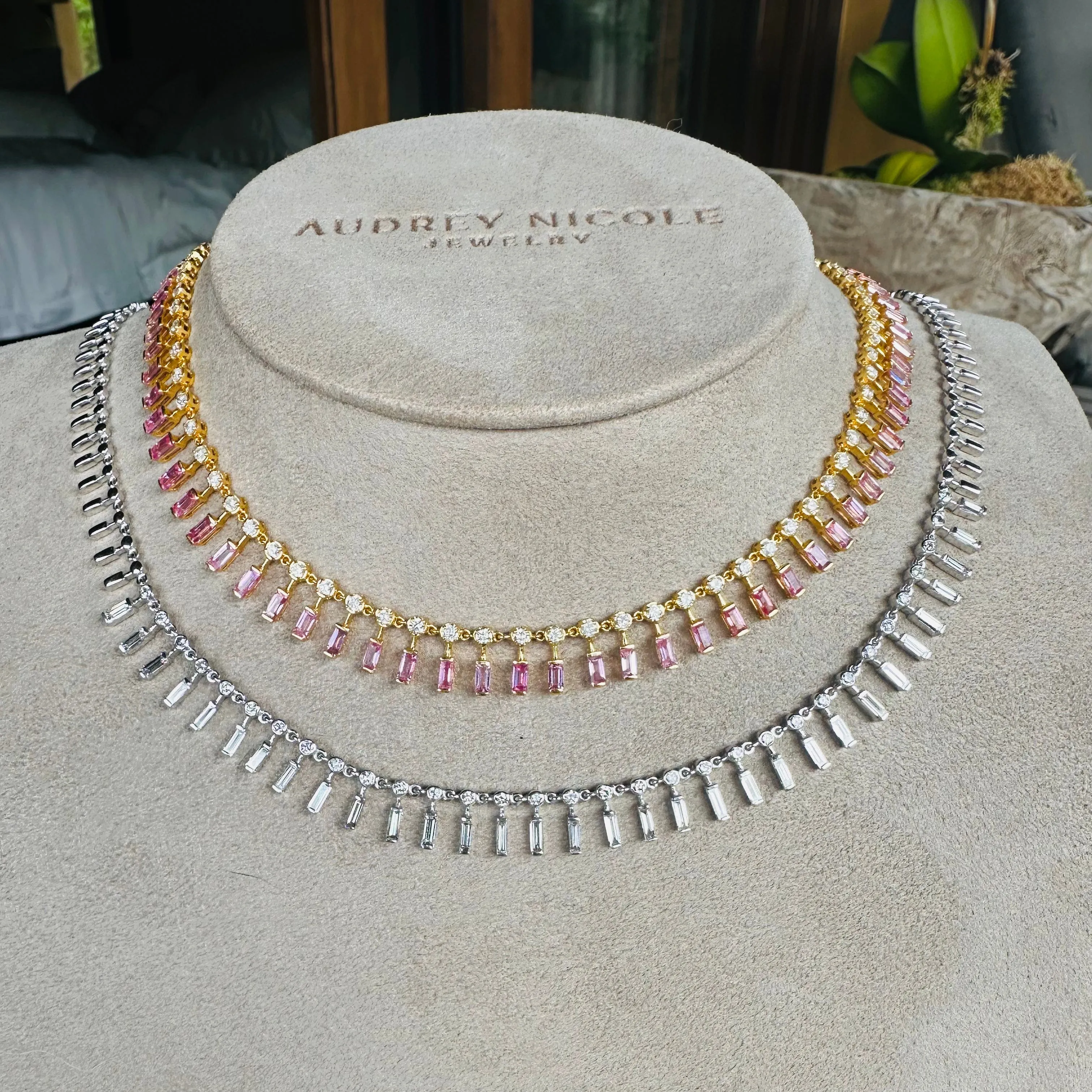 14 & 18K Diamond Baguette Necklace