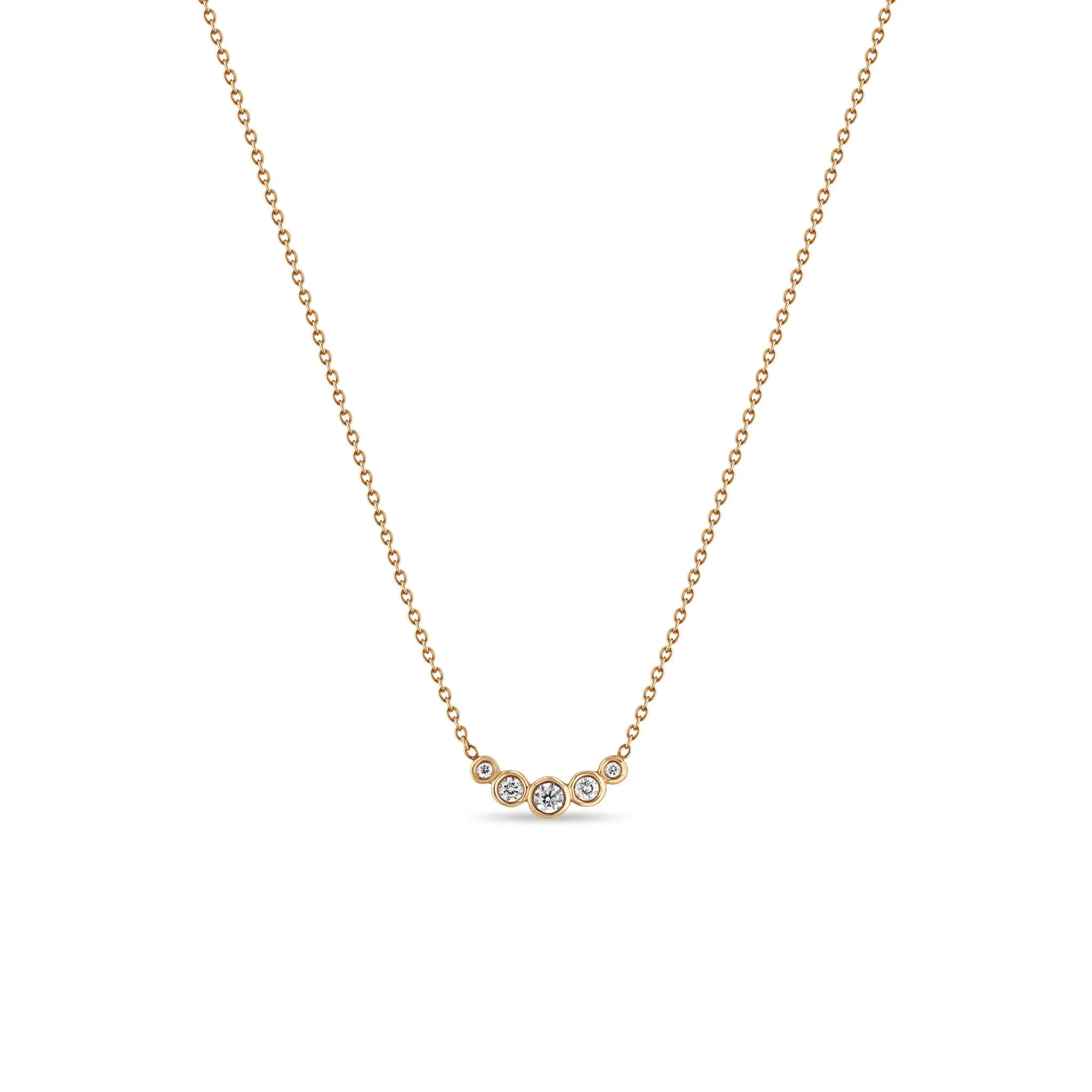 14k 5 Graduated Diamond Bezel Necklace