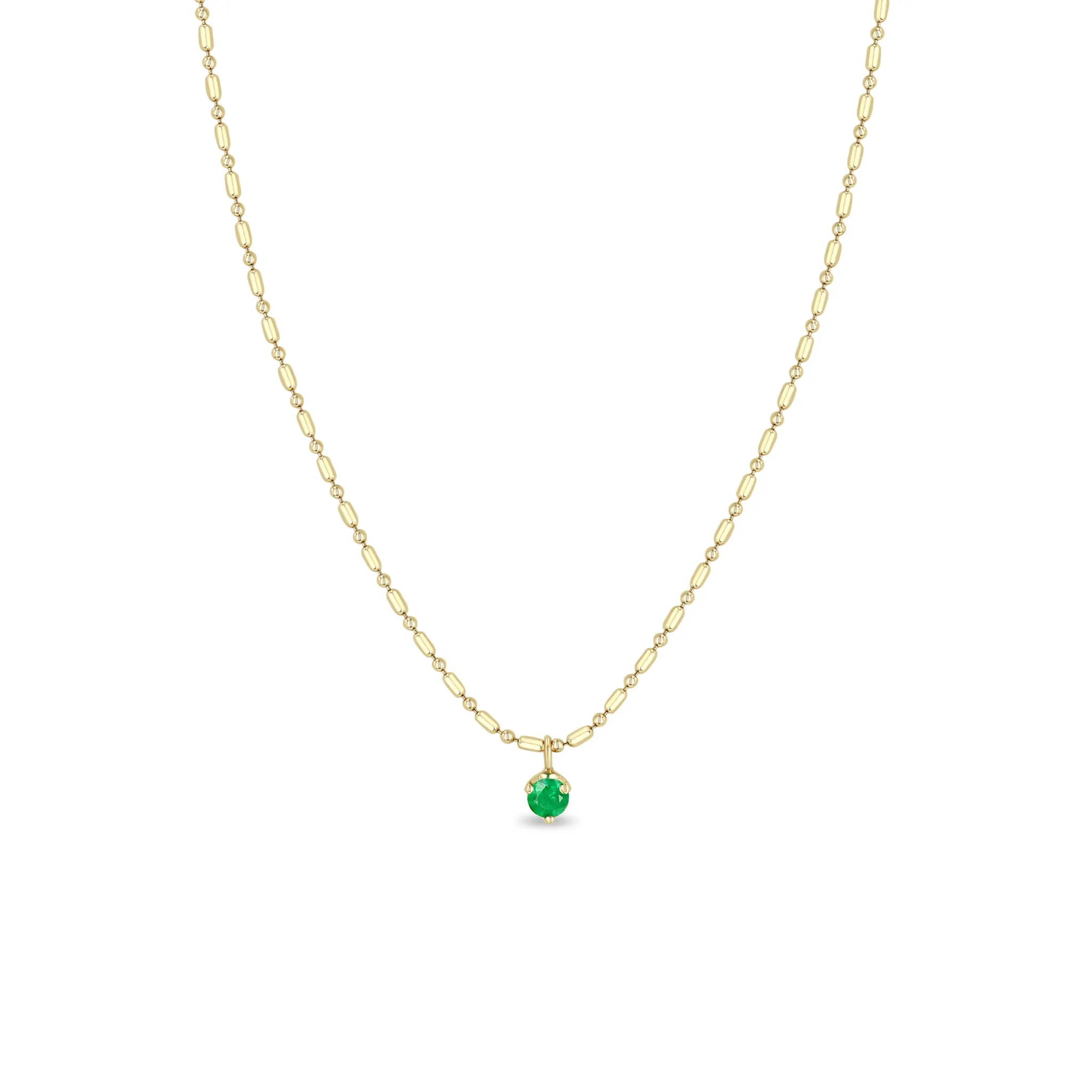 14k Emerald Pendant Tube Bar Chain Necklace