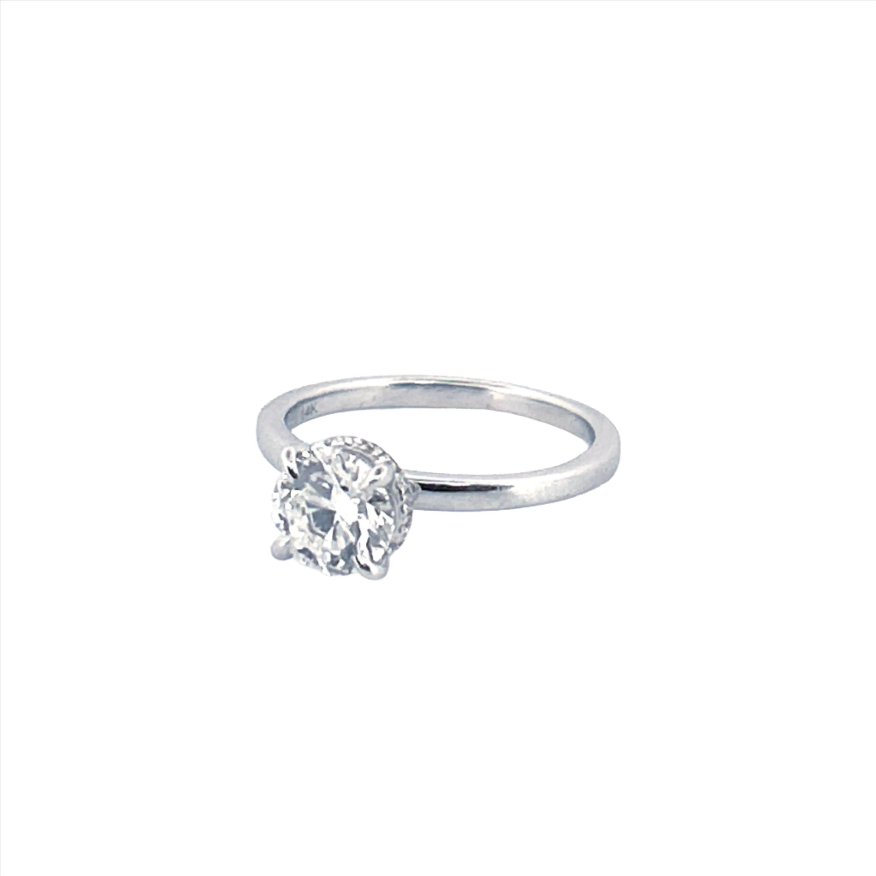 14K Gold 1.00 Carat Round Cut Lab Grown Diamond Solitaire Engagement Ring with Under Halo