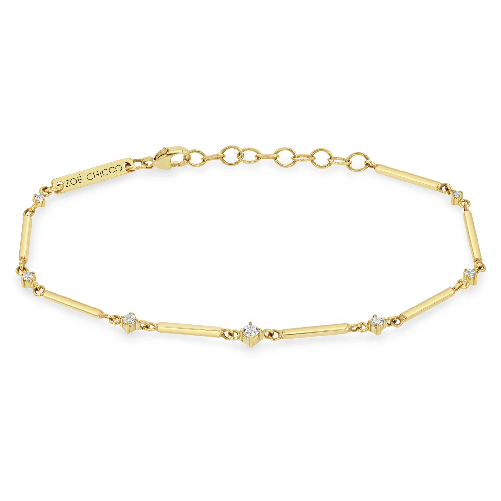 14k Gold Bar & Graduated Prong Diamond Bracelet