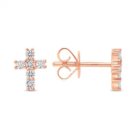 14K Gold Diamond Mini Cross Earring