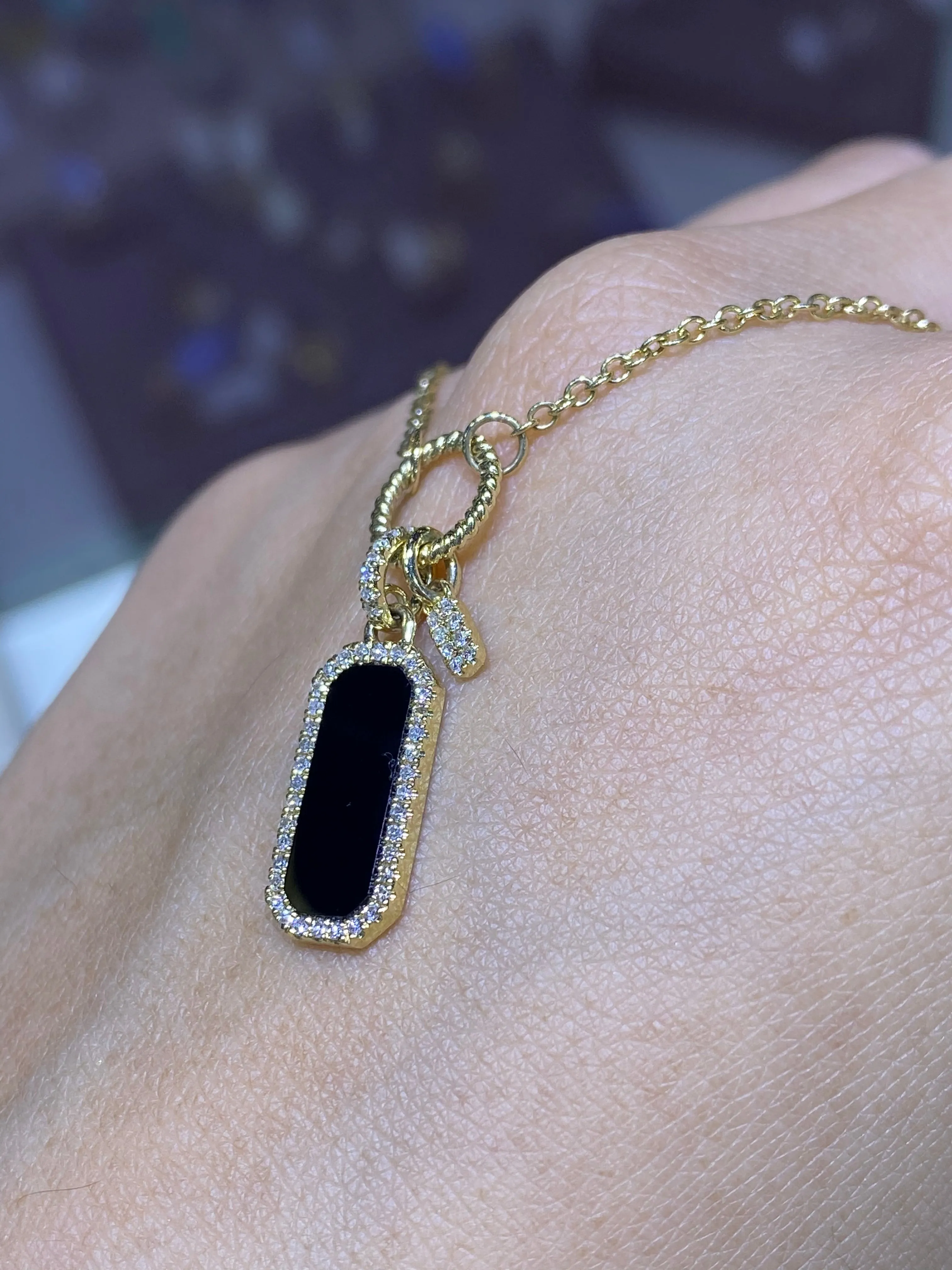 14K Gold Onyx Diamond Dog Tag Necklace