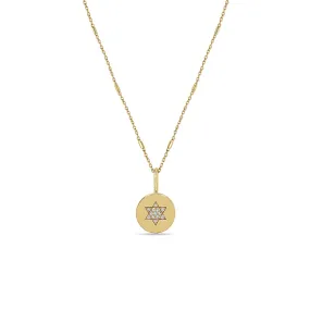 14k Pavé Diamond Star of David Disc Pendant Necklace