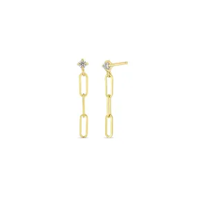 14k Prong Diamond & Paperclip Chain Drop Earrings