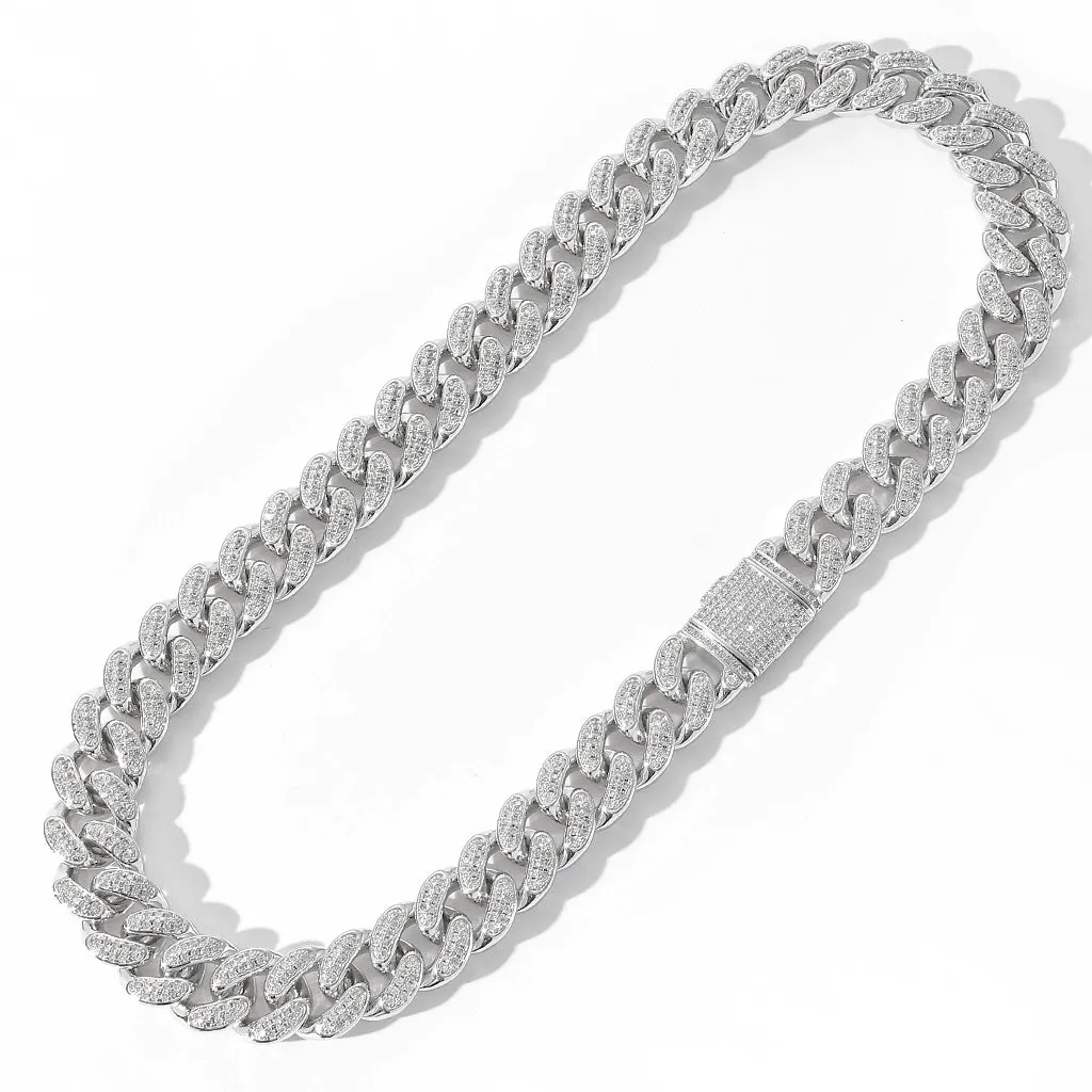 15mm Iced Out Miami Cuban Chain - Silver