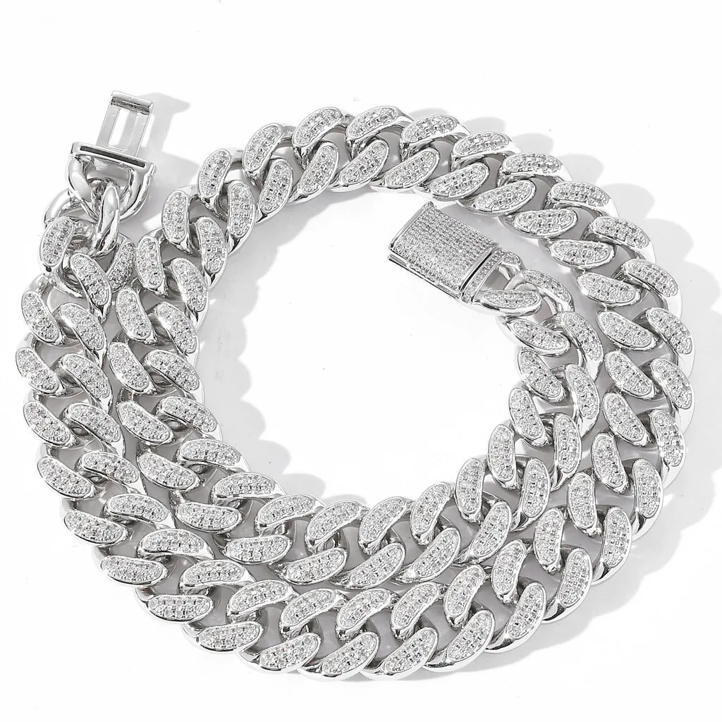 15mm Iced Out Miami Cuban Chain - Silver