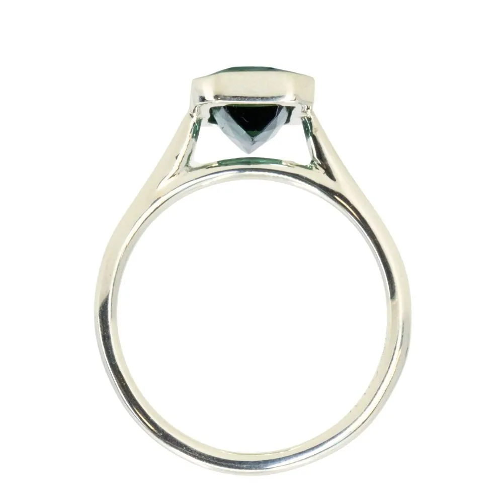 1.84ct Radiant Scissor Cut Green Tourmaline Contemporary Bezel Set Ring in 14k Green Gold