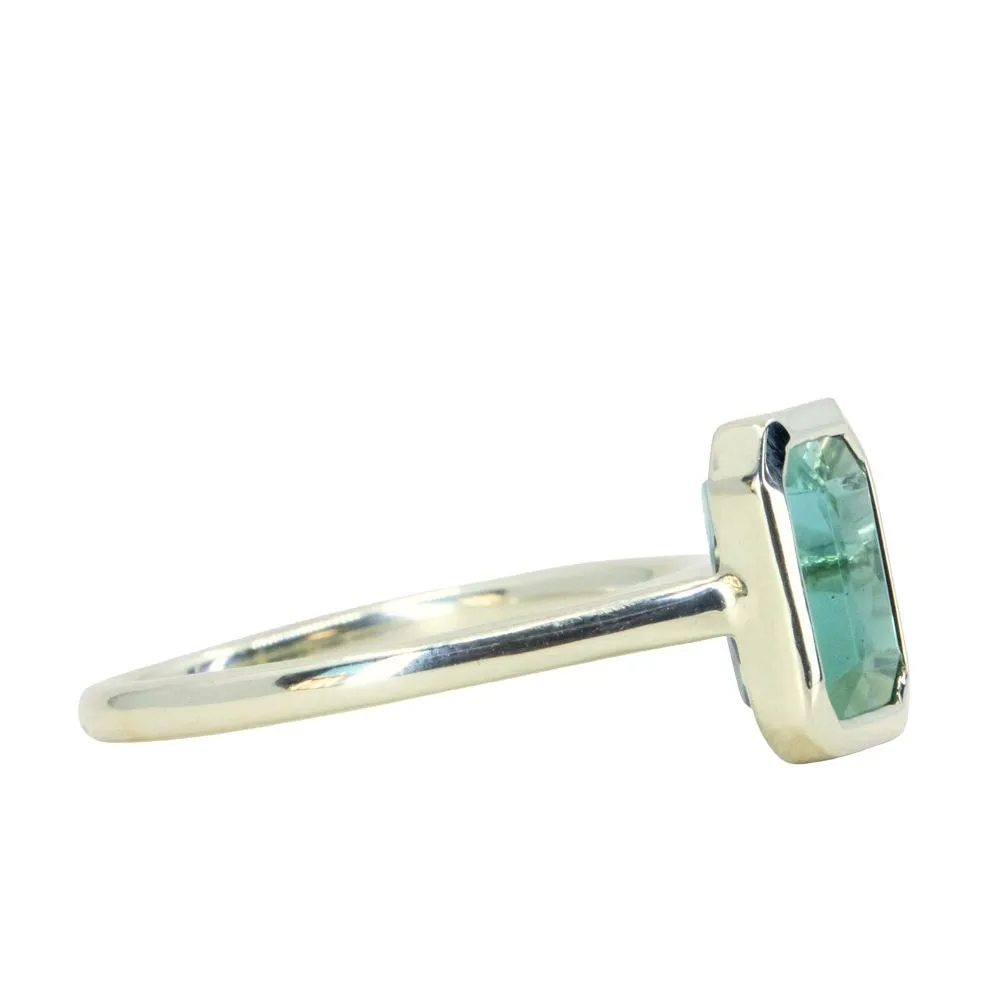 1.84ct Radiant Scissor Cut Green Tourmaline Contemporary Bezel Set Ring in 14k Green Gold