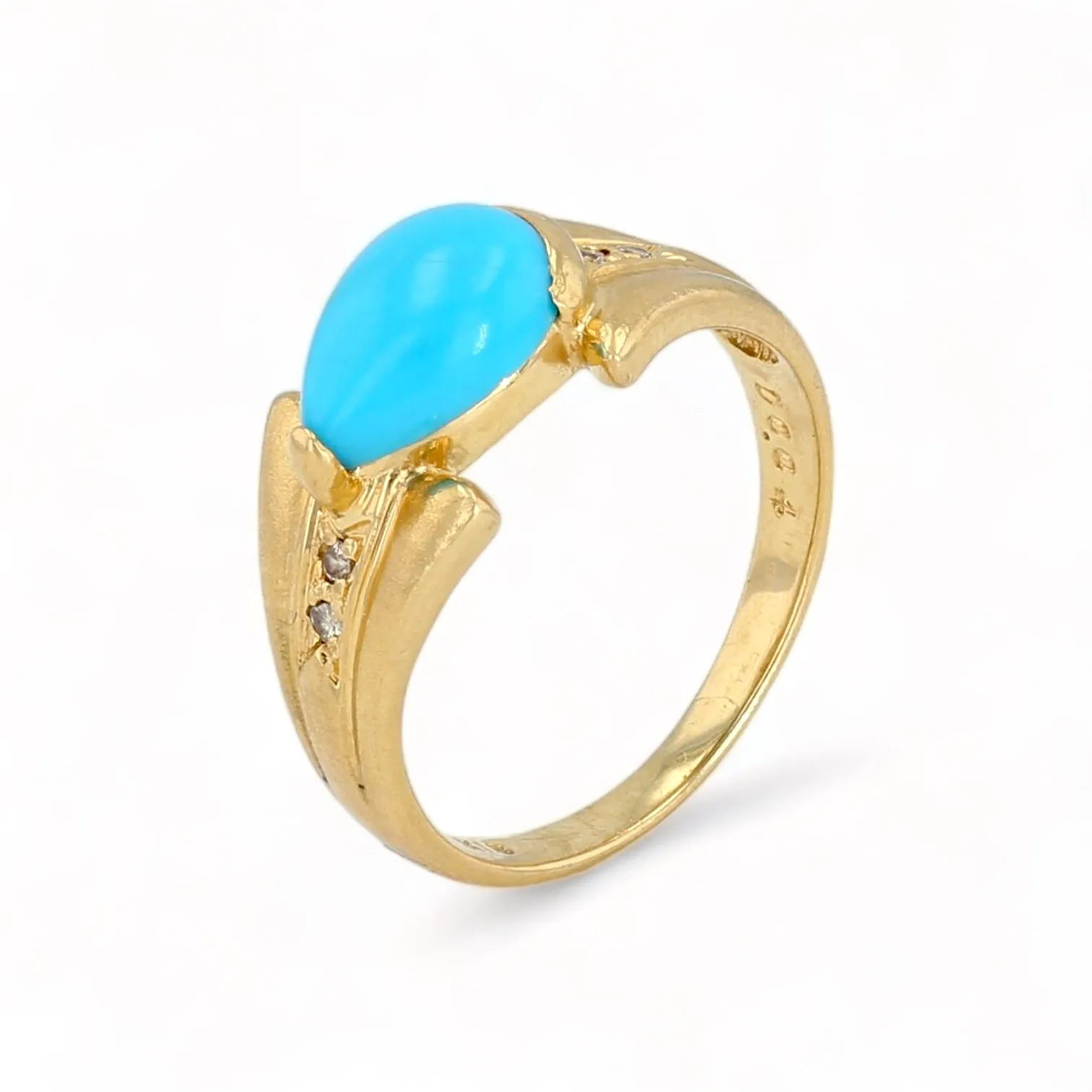 18K Yellow gold turquoise pear with diamonds accents ring-30590