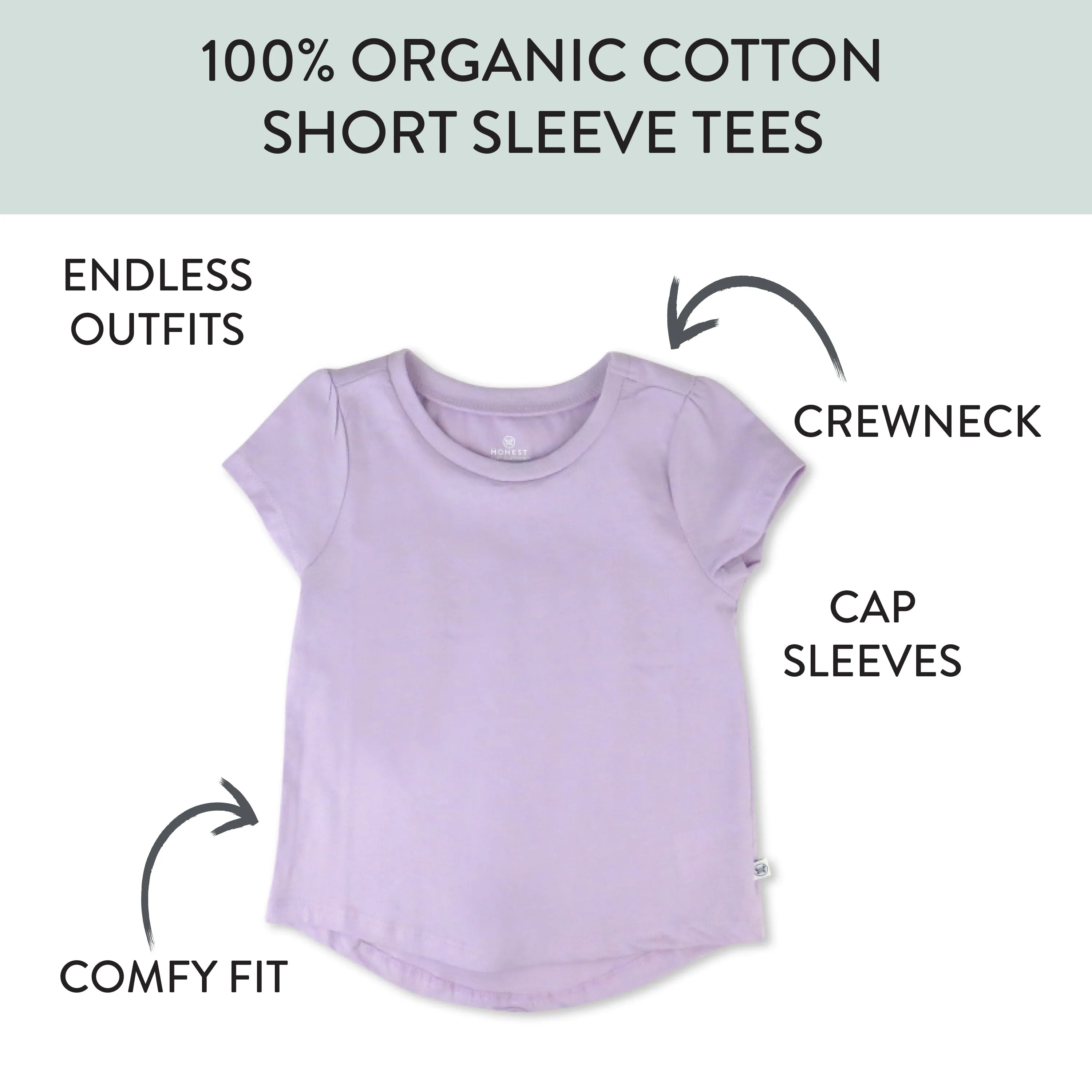 5-Pack Organic Cotton Girls' Short Sleeve T-Shirts