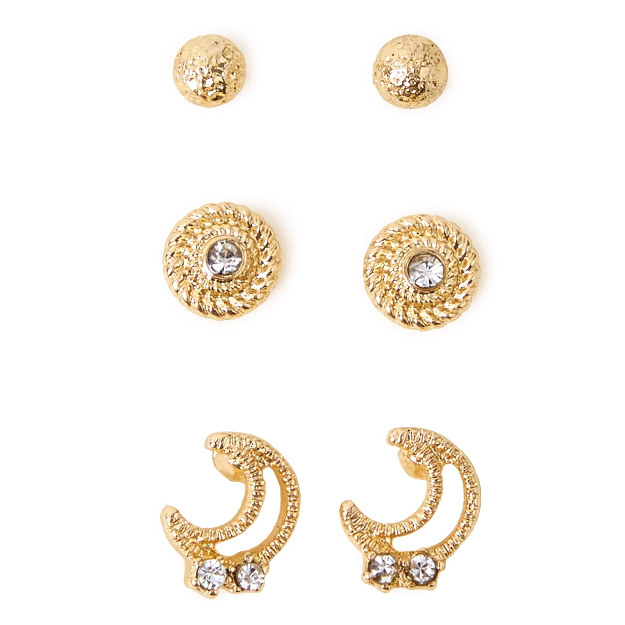 Accessorize London Women's Moon Gem Stud Earrings Pack of Three