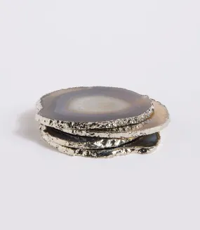 Agate & Silver Coasters, Set of 2