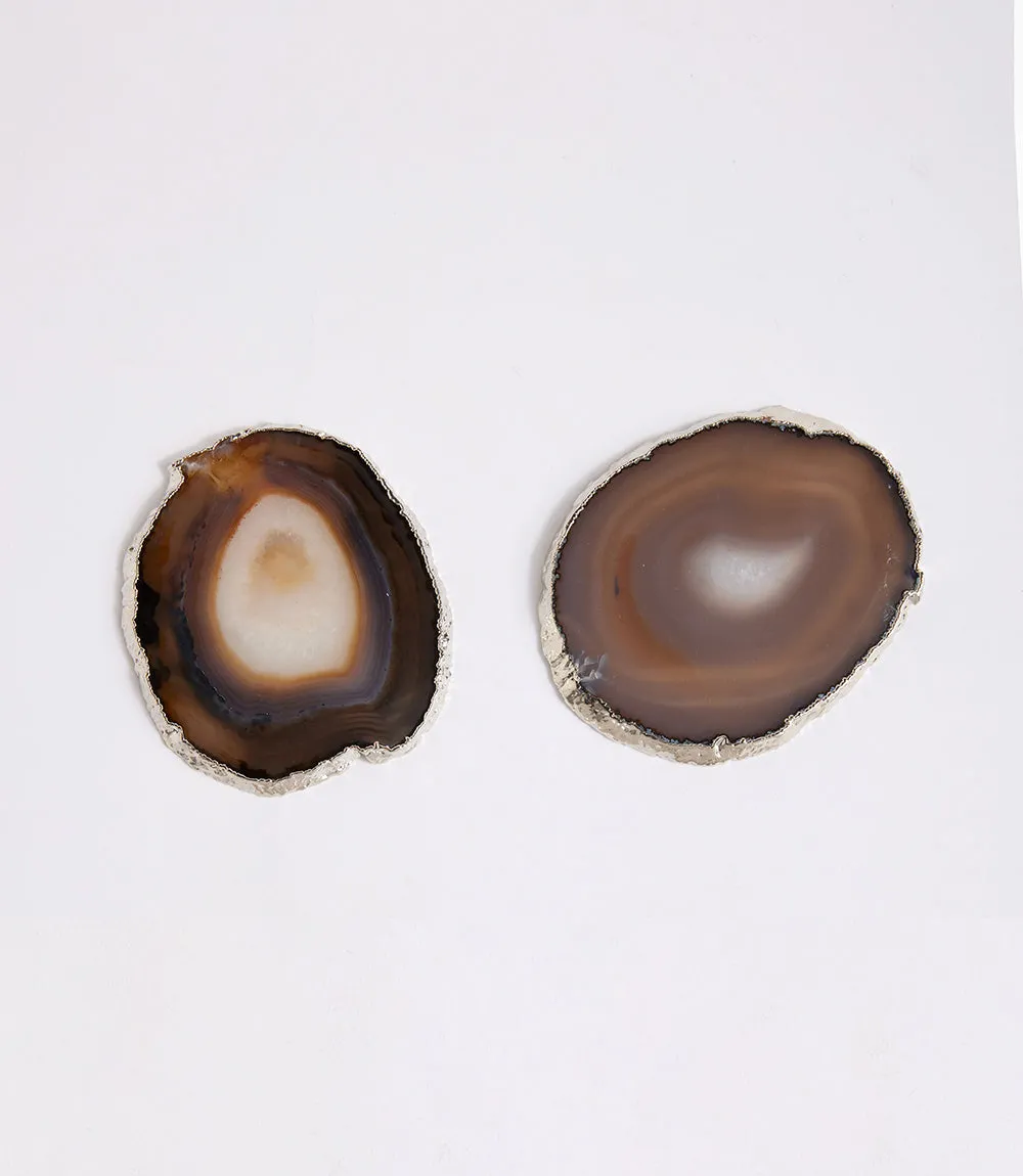 Agate & Silver Coasters, Set of 2