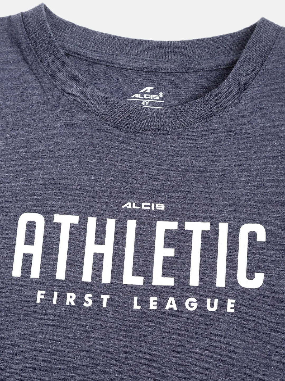 Alcis Boys Navy Blue Typography Print Round Neck Sports T-shirt