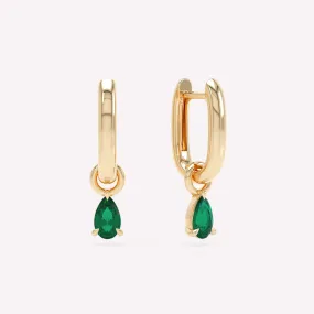 Allday Polished 14K Gold Hoops w. Emerald Drop