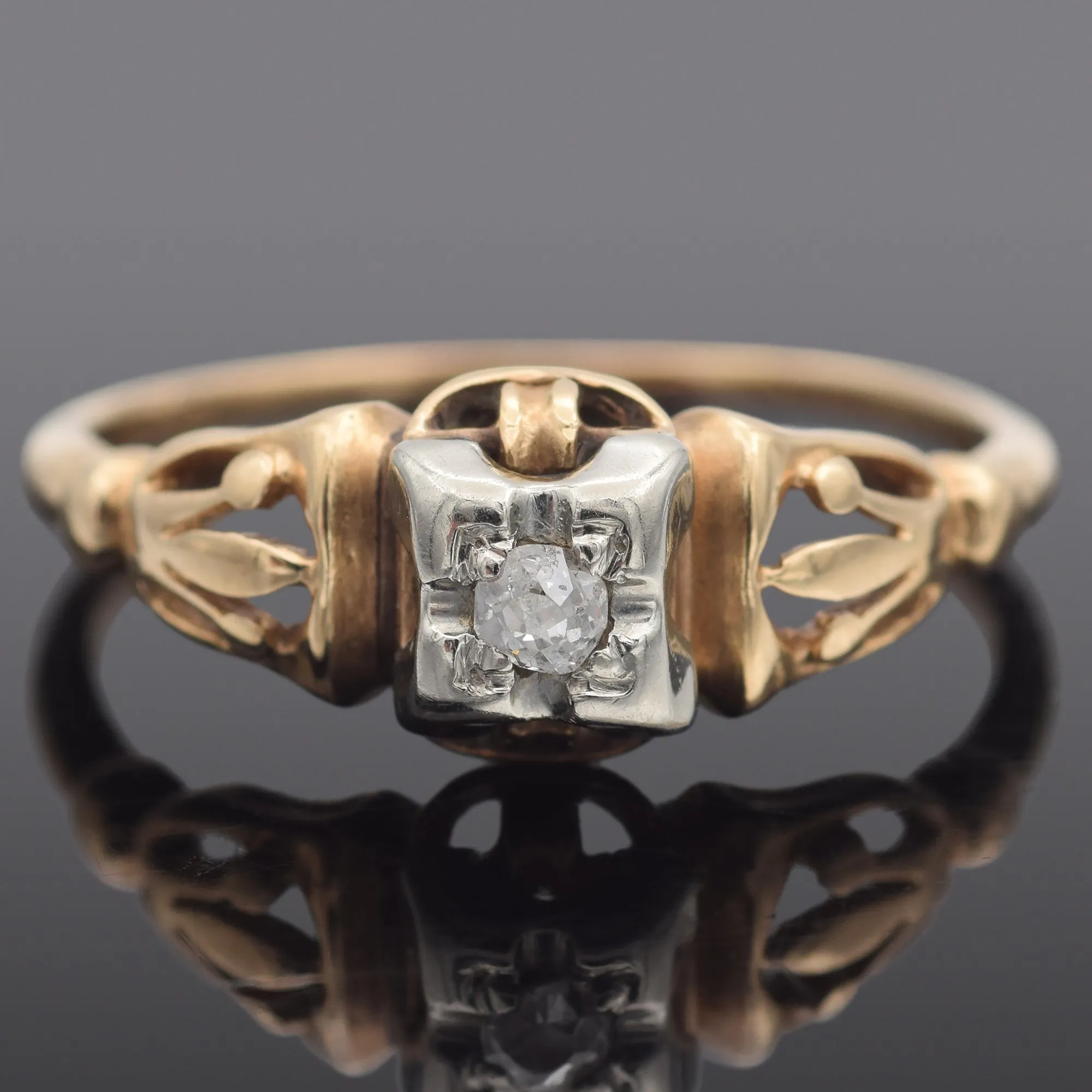 Antique Art Deco 14K Yellow Gold 2.5 mm Old Mine Cut Diamond Band Ring Size 5.75