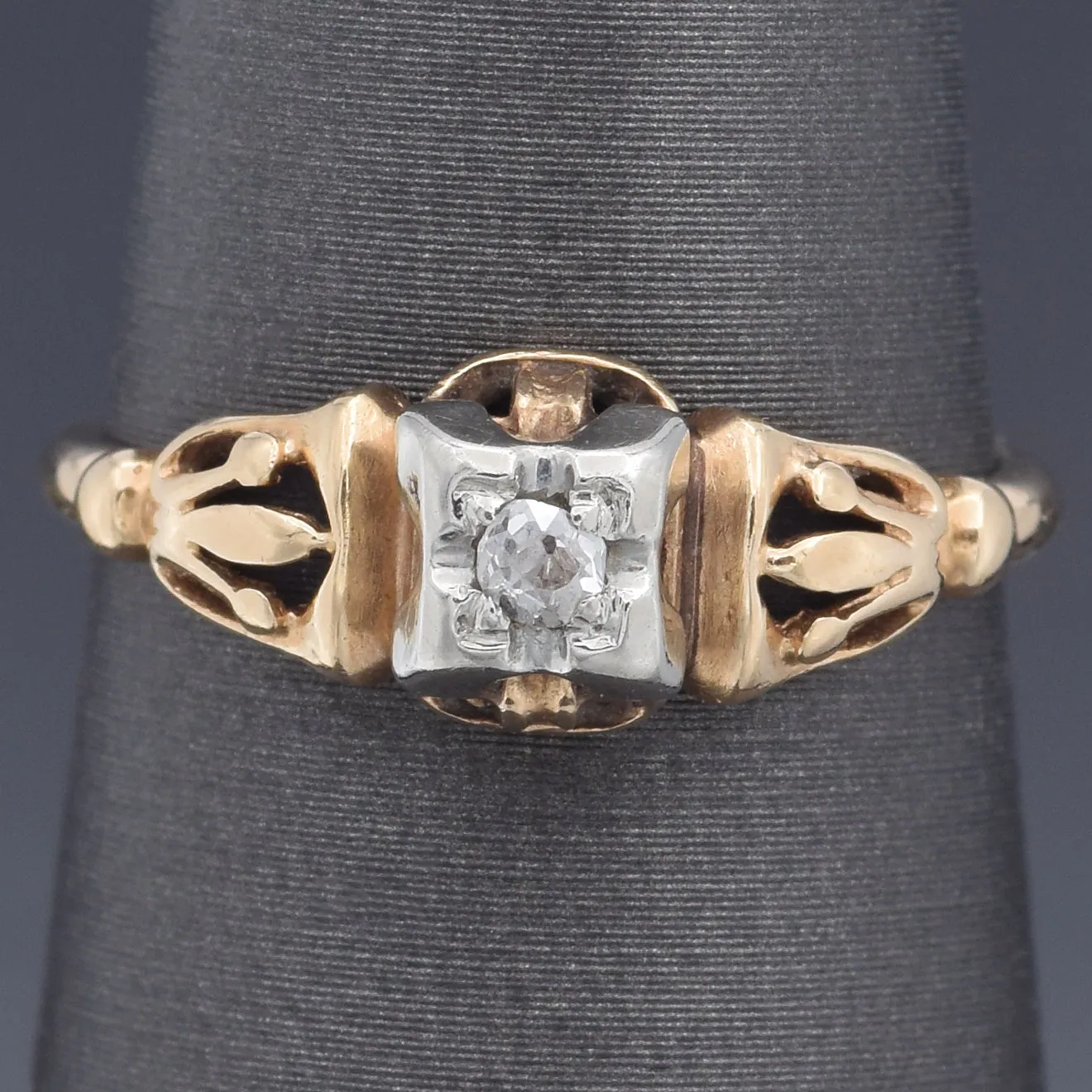 Antique Art Deco 14K Yellow Gold 2.5 mm Old Mine Cut Diamond Band Ring Size 5.75