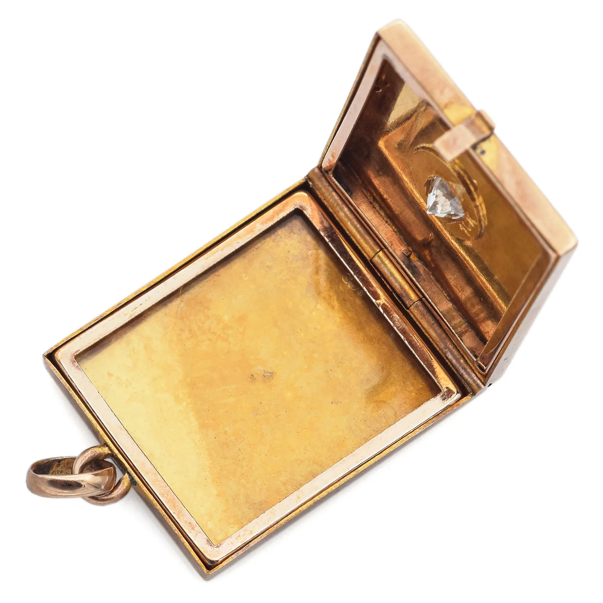 Antique Victorian 10K Yellow Gold Old Euro Diamond Rectangle Locket Pendant