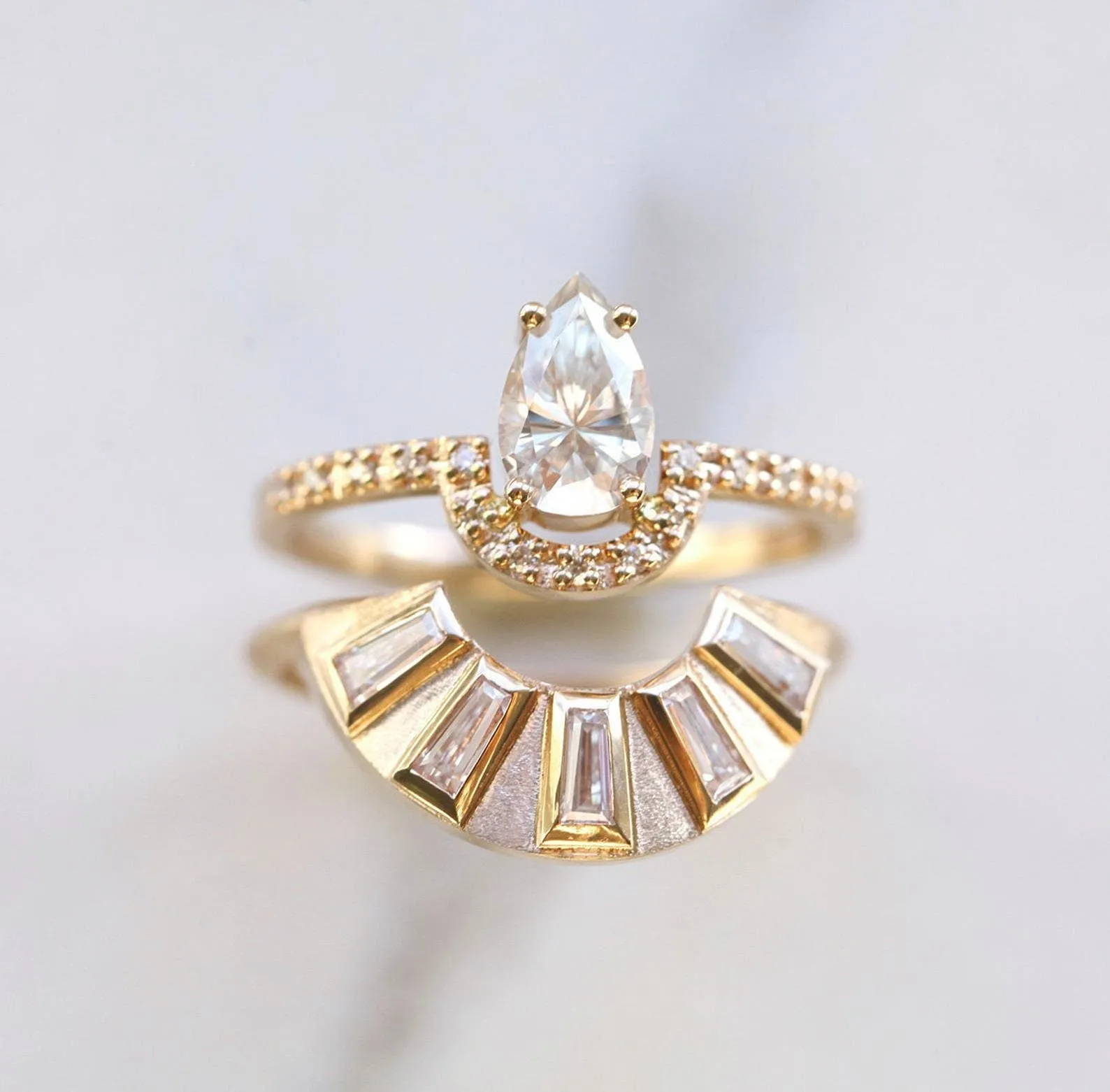 Art Deco Ring With Baguette Diamonds For Nesting