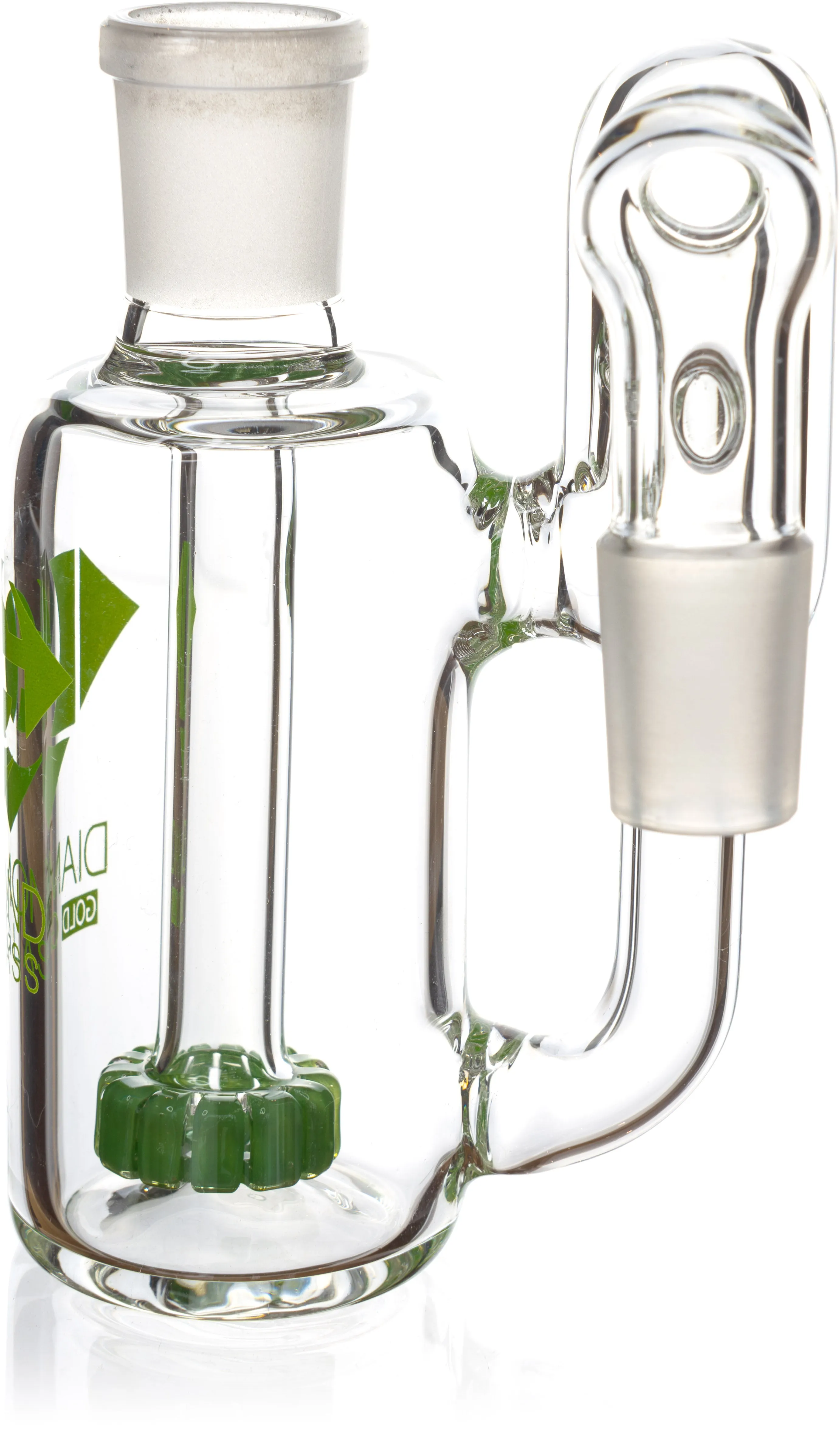 Ash Catcher w/ 18mm Joint, 90 Angle, Showerhead  Recycler Perc, by Diamond Glass