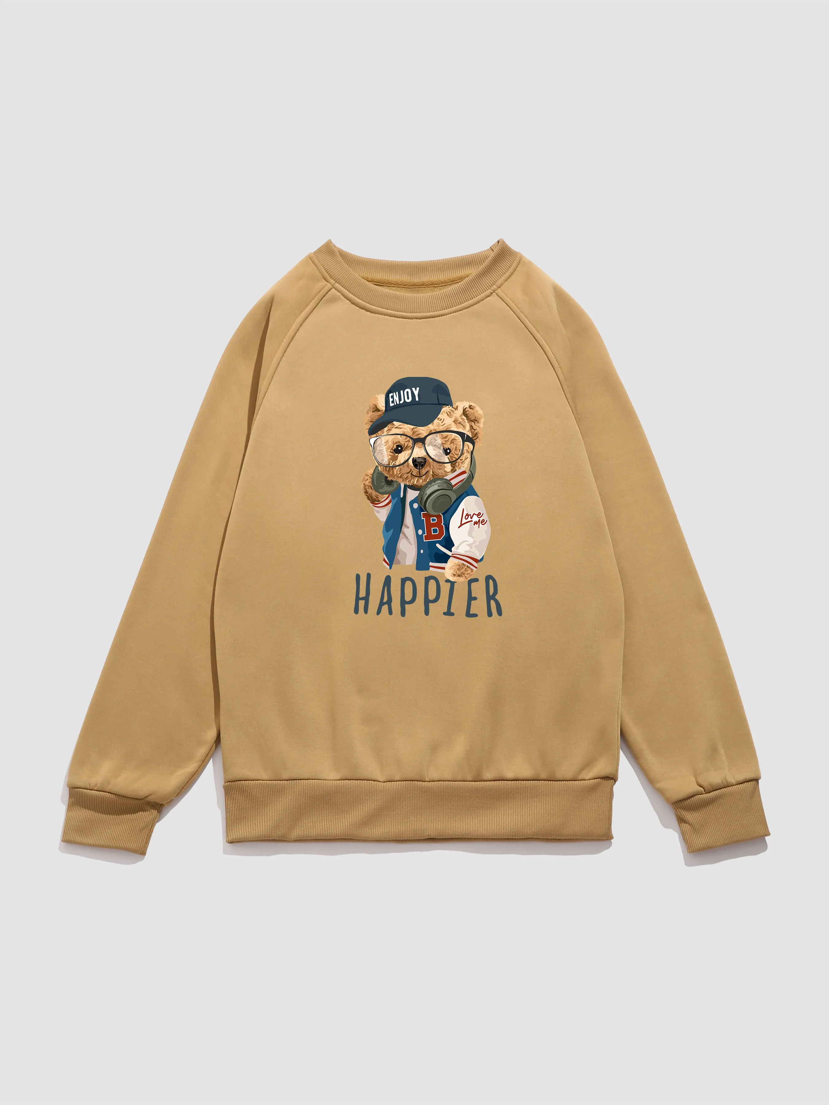 Baseball Jacket Bear Print Raglan Sleeve Sweatshirt