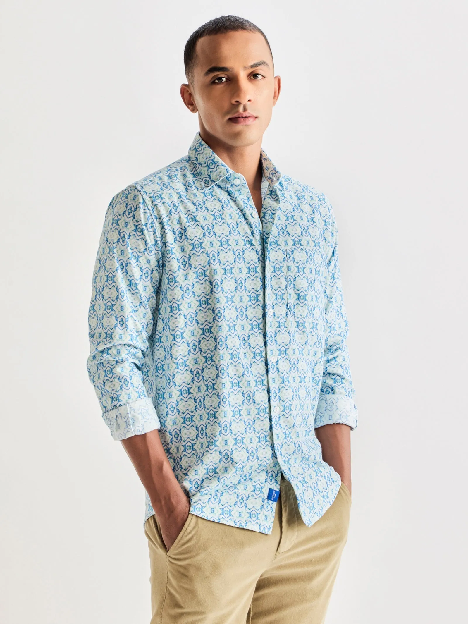 Blue Printed Corduroy Shirt