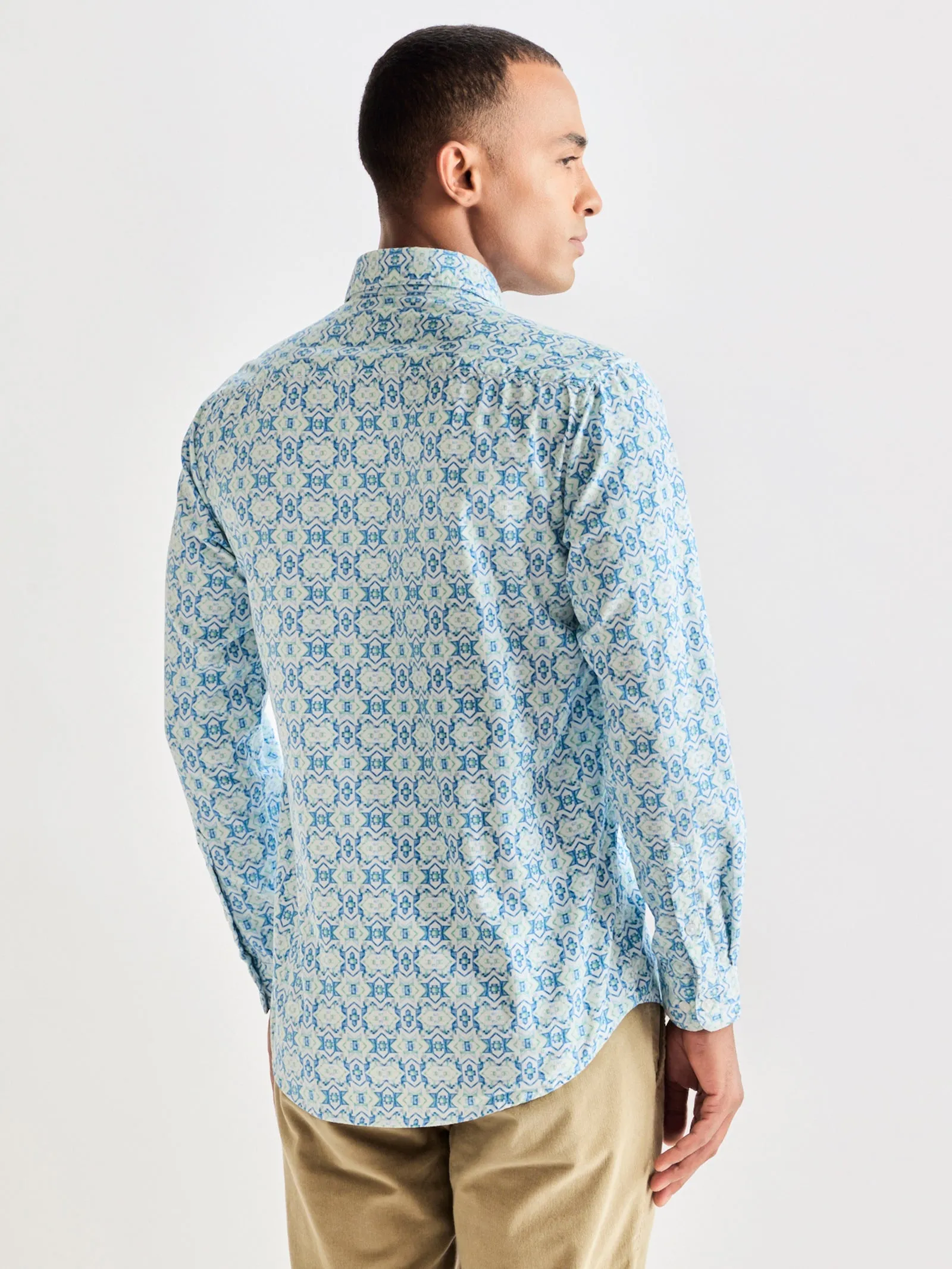 Blue Printed Corduroy Shirt