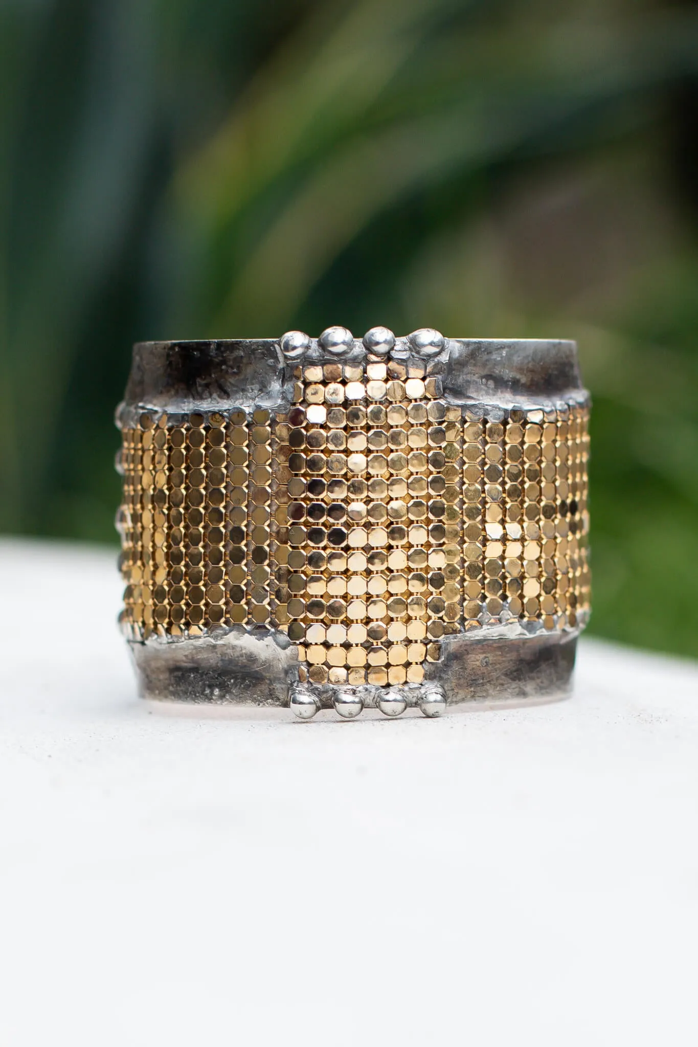 Brass Mesh Cross Cuff