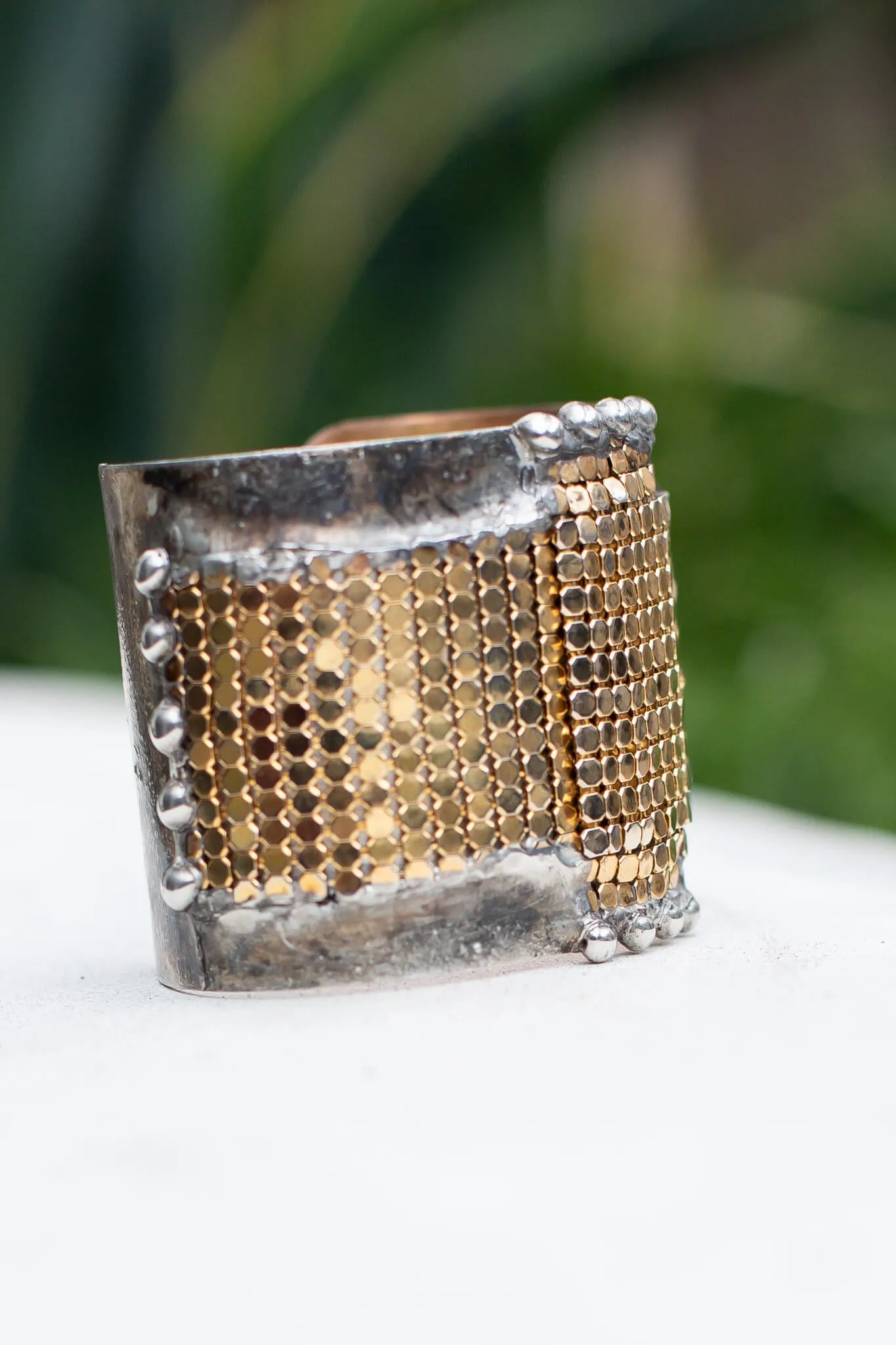 Brass Mesh Cross Cuff