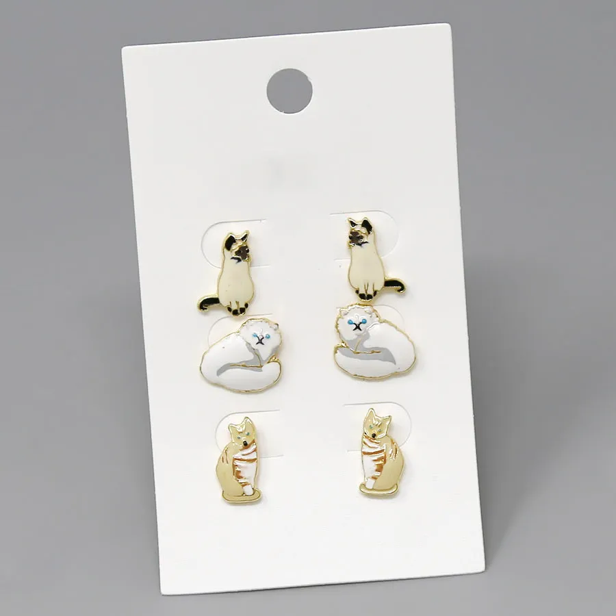 Cat Mom Enamel Stud Earring Set