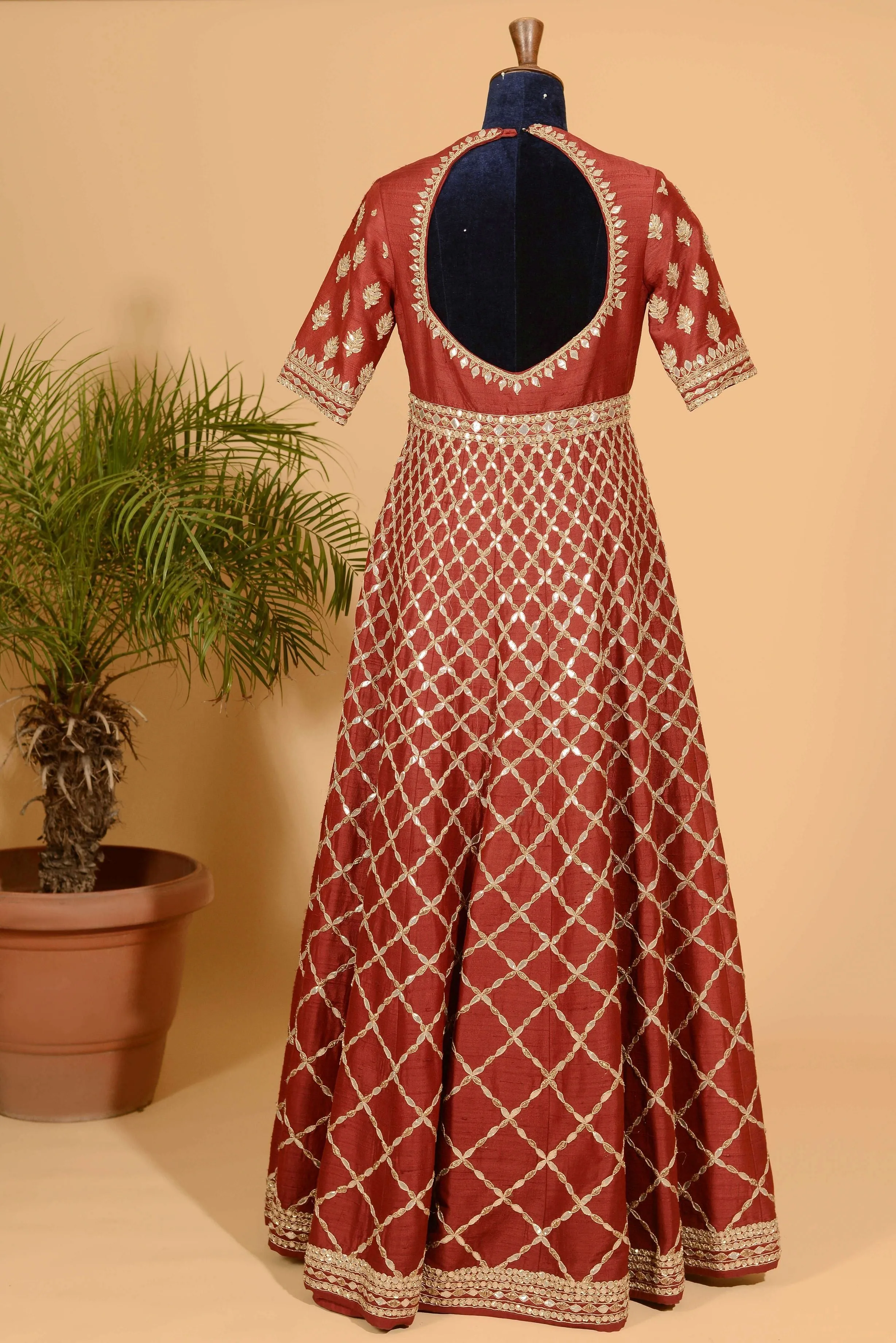 Deep red anarkali with dupatta set.