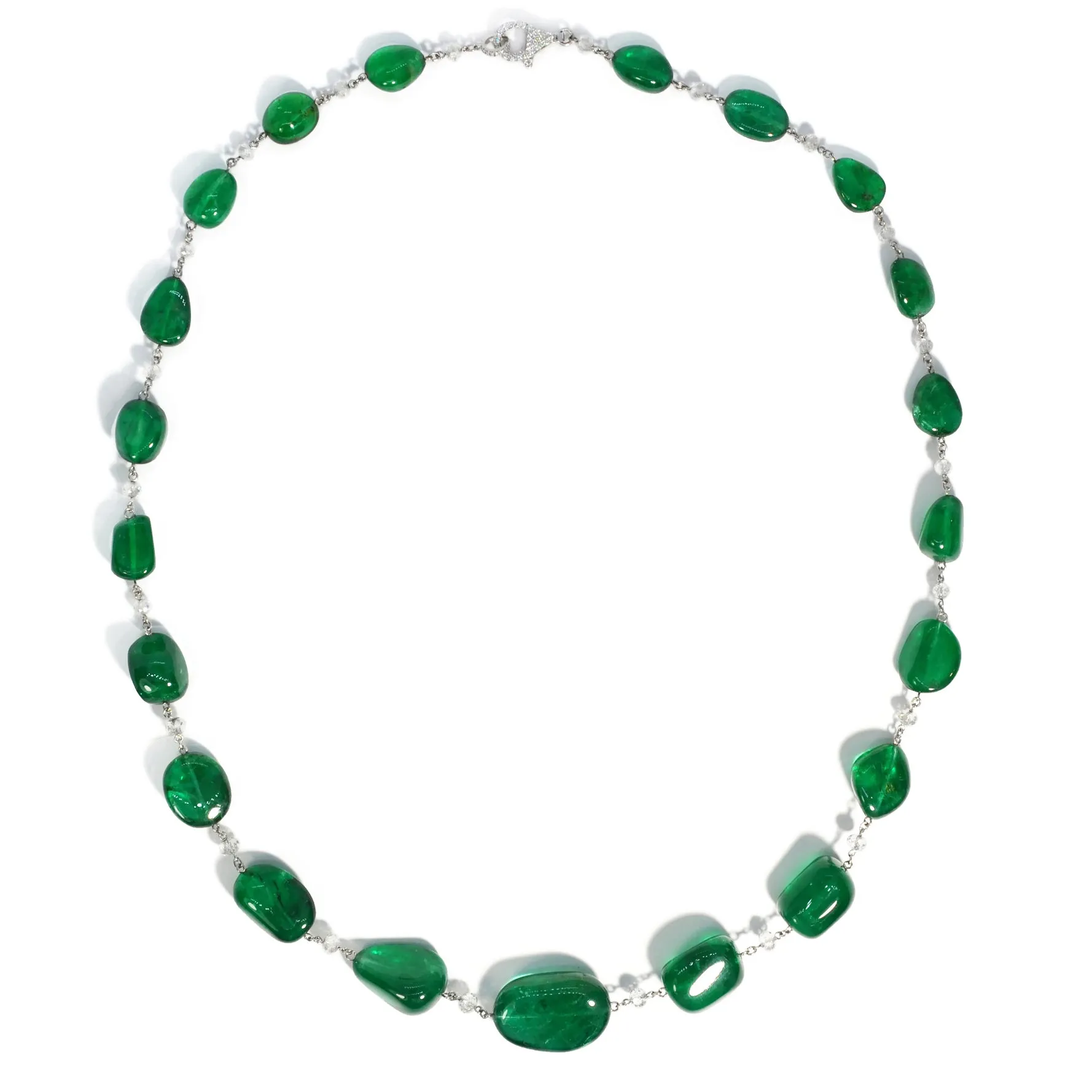 Eclat Jewels - One of a Kind Necklace with Emeralds and Diamonds, Platinum