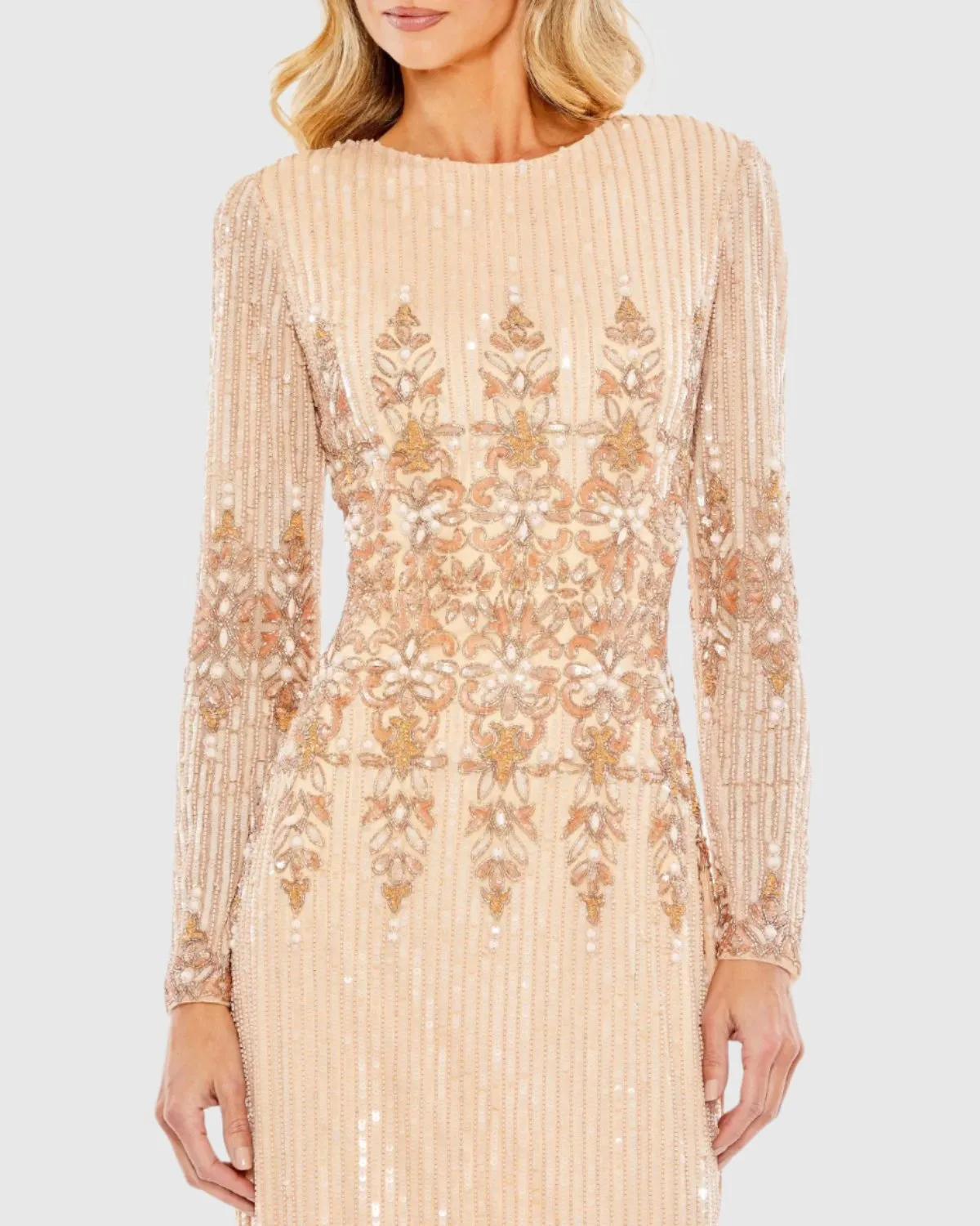 Embellished Long Sleeve High Neck Column Dress