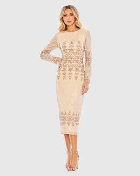 Embellished Long Sleeve High Neck Column Dress