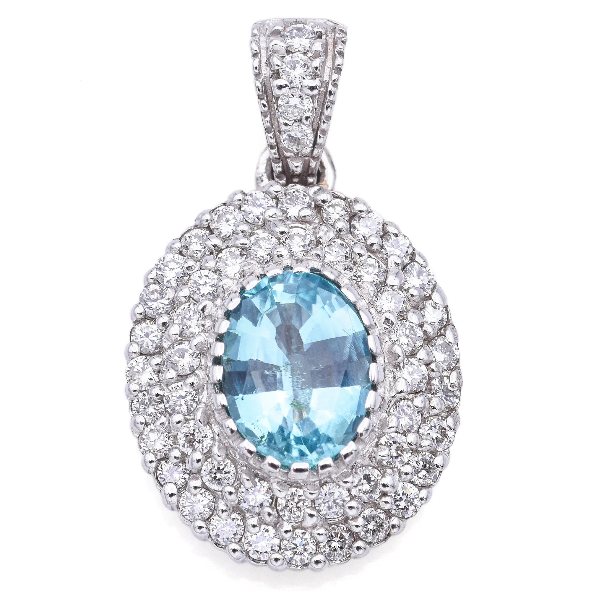 Estate 14K White Gold 1.07 Ct Paraiba Tourmaline & 0.70 TCW Diamond Pendant