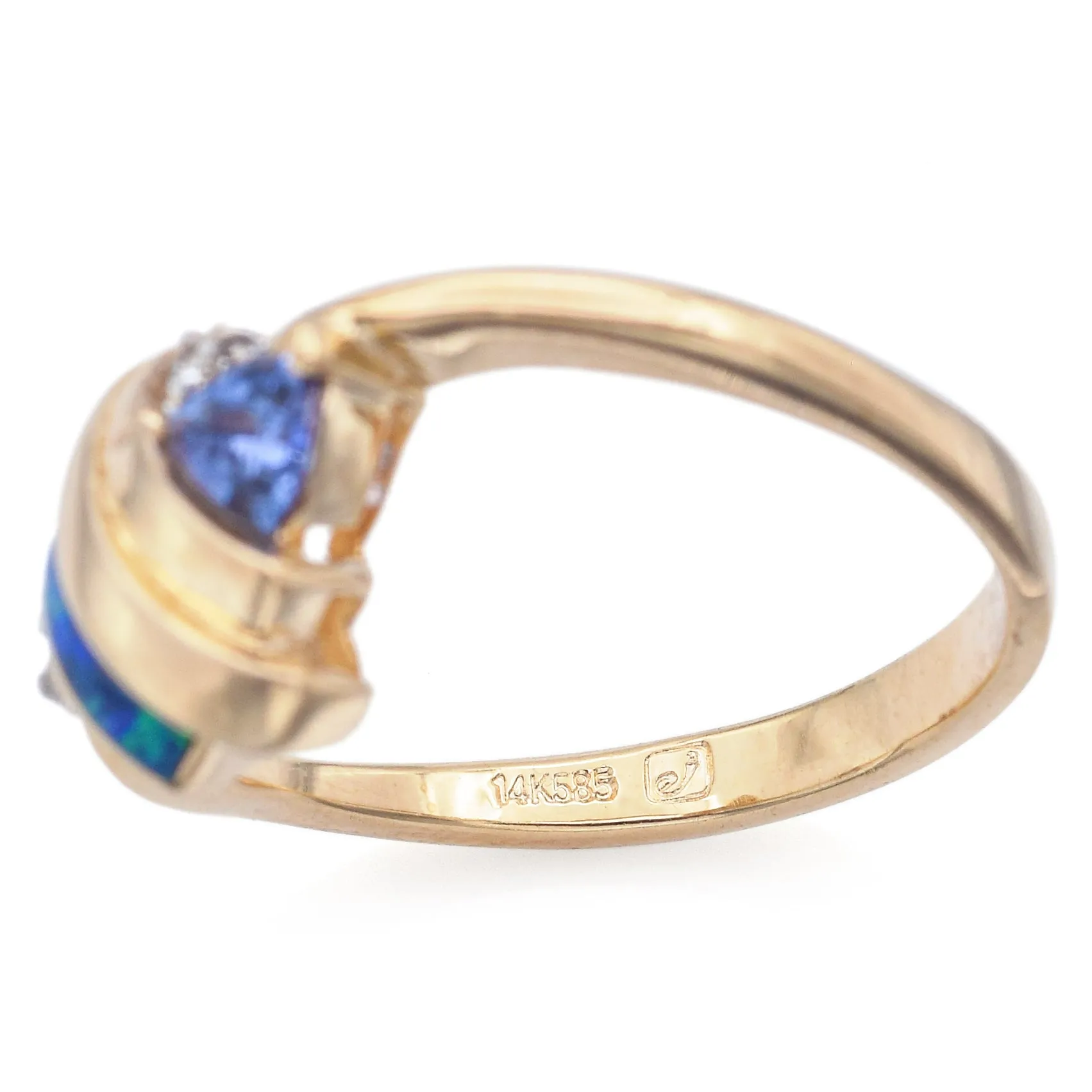 Estate Tanzanite, Black Opal & Diamond 14K Yellow Gold Band Ring Size 7.5