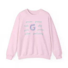 G Alphabet Sweatshirt, Motivational, Optimistic, Alphabet Initial "G", Mental Health Unisex Heavy Blend™ Crewneck Sweatshirt, Self-affirming shirt