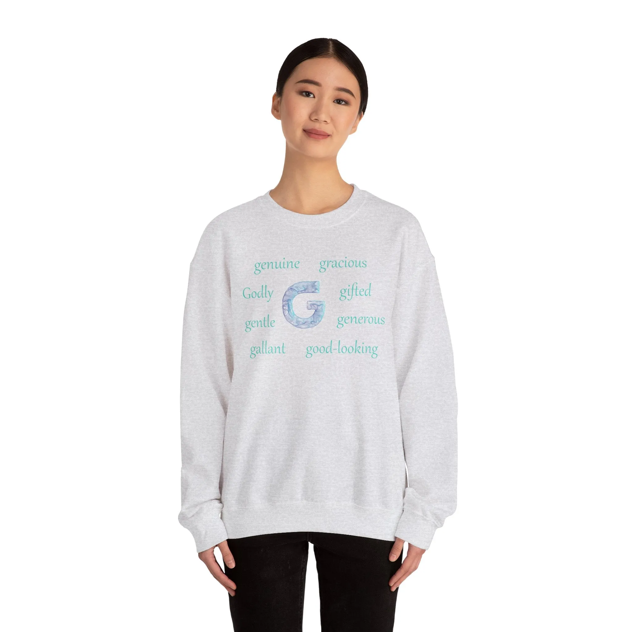 G Alphabet Sweatshirt, Motivational, Optimistic, Alphabet Initial "G", Mental Health Unisex Heavy Blend™ Crewneck Sweatshirt, Self-affirming shirt