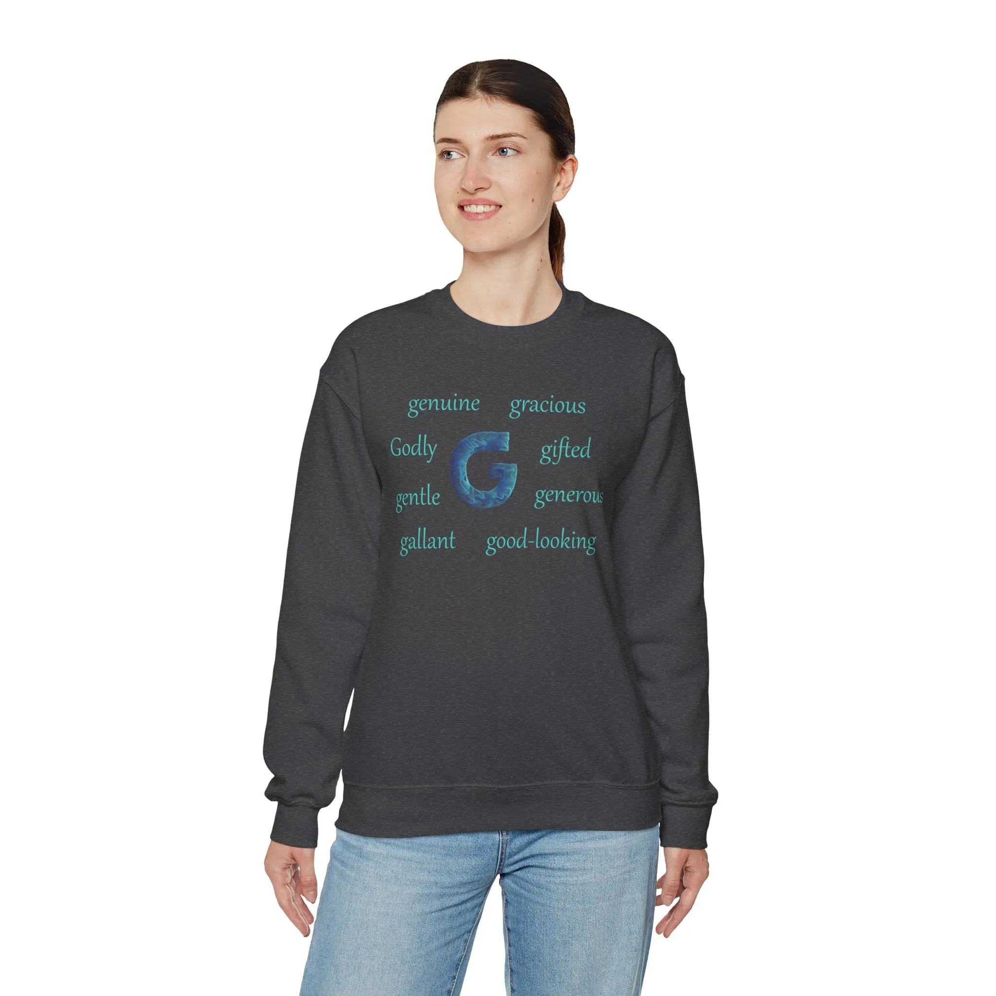 G Alphabet Sweatshirt, Motivational, Optimistic, Alphabet Initial "G", Mental Health Unisex Heavy Blend™ Crewneck Sweatshirt, Self-affirming shirt