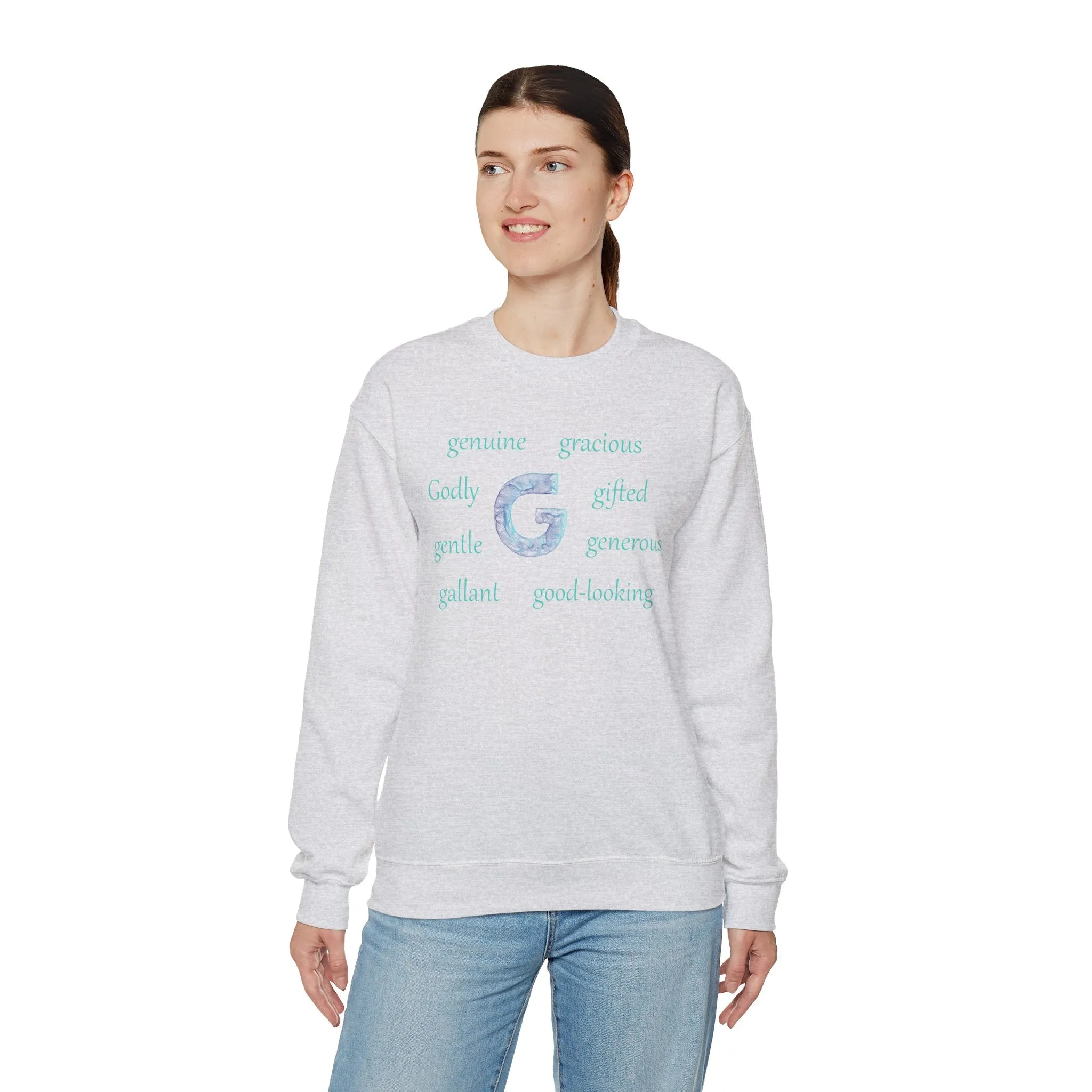 G Alphabet Sweatshirt, Motivational, Optimistic, Alphabet Initial "G", Mental Health Unisex Heavy Blend™ Crewneck Sweatshirt, Self-affirming shirt