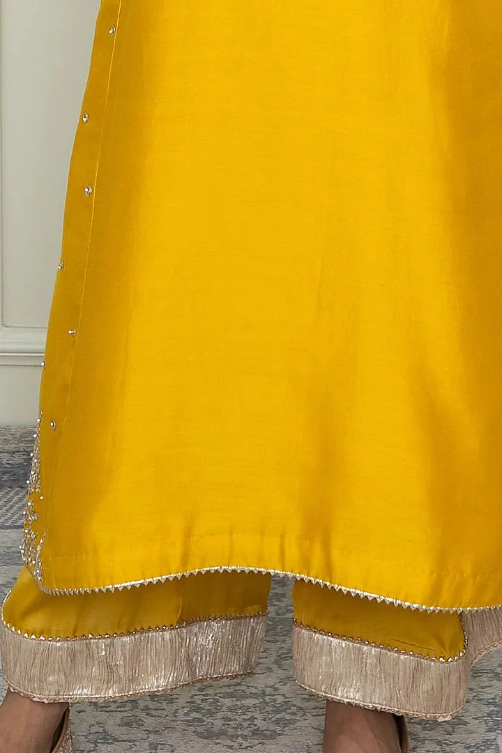 Glazed Mustard Gota Chauga Kurta Set