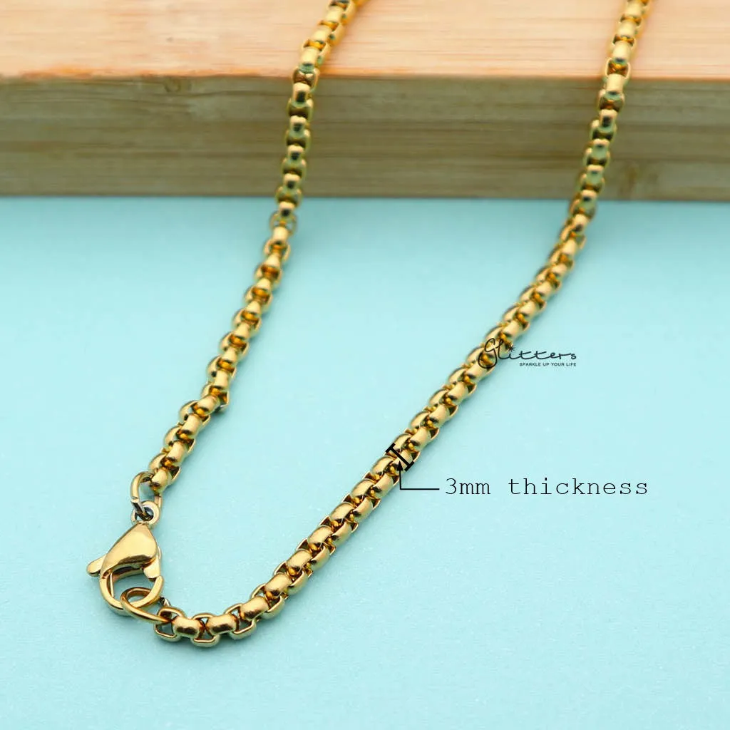 Gold I.P Stainless Steel Classic Rolo Cable Chain Necklaces - 3mm width | 61cm length