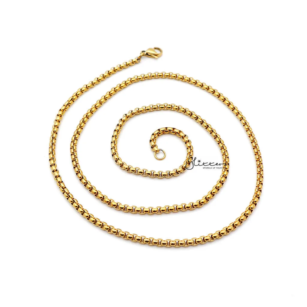 Gold I.P Stainless Steel Classic Rolo Cable Chain Necklaces - 3mm width | 61cm length