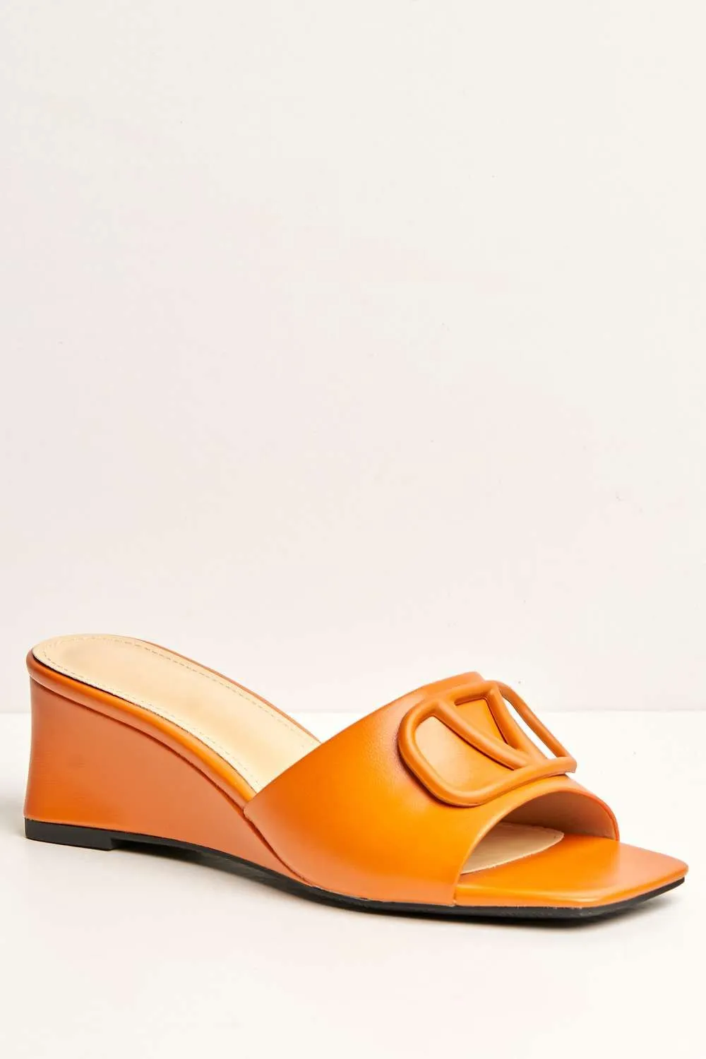 Heidi V Brooch Detail Wedge Mules in Orange