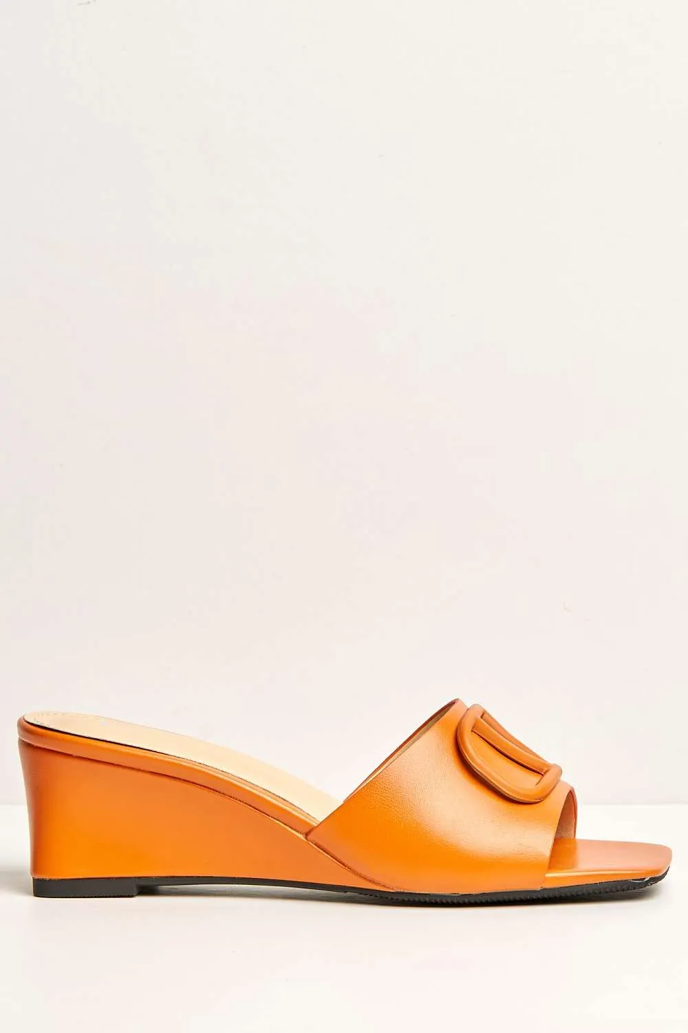 Heidi V Brooch Detail Wedge Mules in Orange